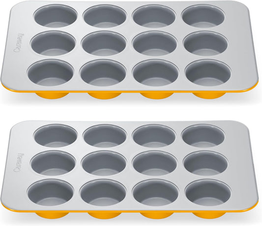 Caraway Non-Stick Ceramic 12-Cup Muffin Pan Duo - Naturally Slick Ceramic Coating - Non-Toxic, PTFE & PFOA Free - Perfect for Cupcakes, Muffins, and More - Marigold