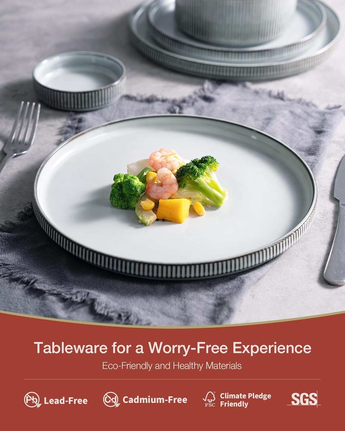 famiware Star Plates and Bowls Sets, Modern Stoneware Dinnerware Sets for 8, 24-Piece Kitchen Dish Set - Microwave and Dishwasher Safe, Chip and Scratch Resistant, Smoky Blue