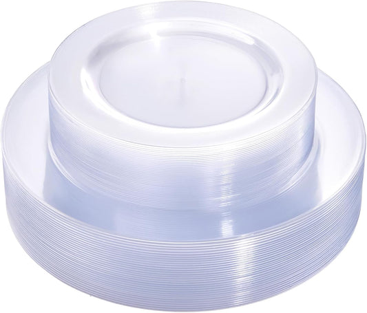FLOWERCAT 60PCS Clear Plastic Plates - Disposable Clear Plates Heavy Duty for Party/Wedding/New Year - Include 30PCS 10.25inch Dinner Plates and 30PCS 7.5inch Dessert/Salad Plates