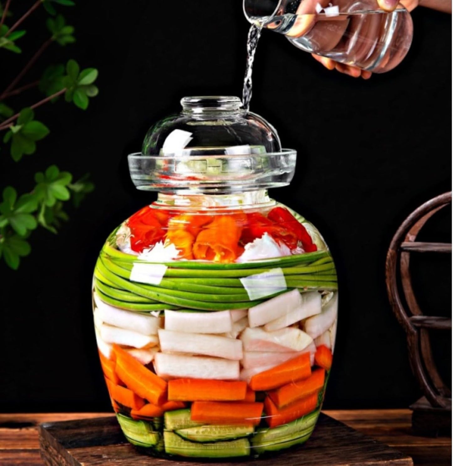 Glass Pickle Jar 1500ml Fermentation Jar Crock, Traditional Fermentation Jar Canning Jar Kimchi Containers with Water Seal Airlock Lid for Fermenting Pickles, Wine Brewing, and Sauerkraut