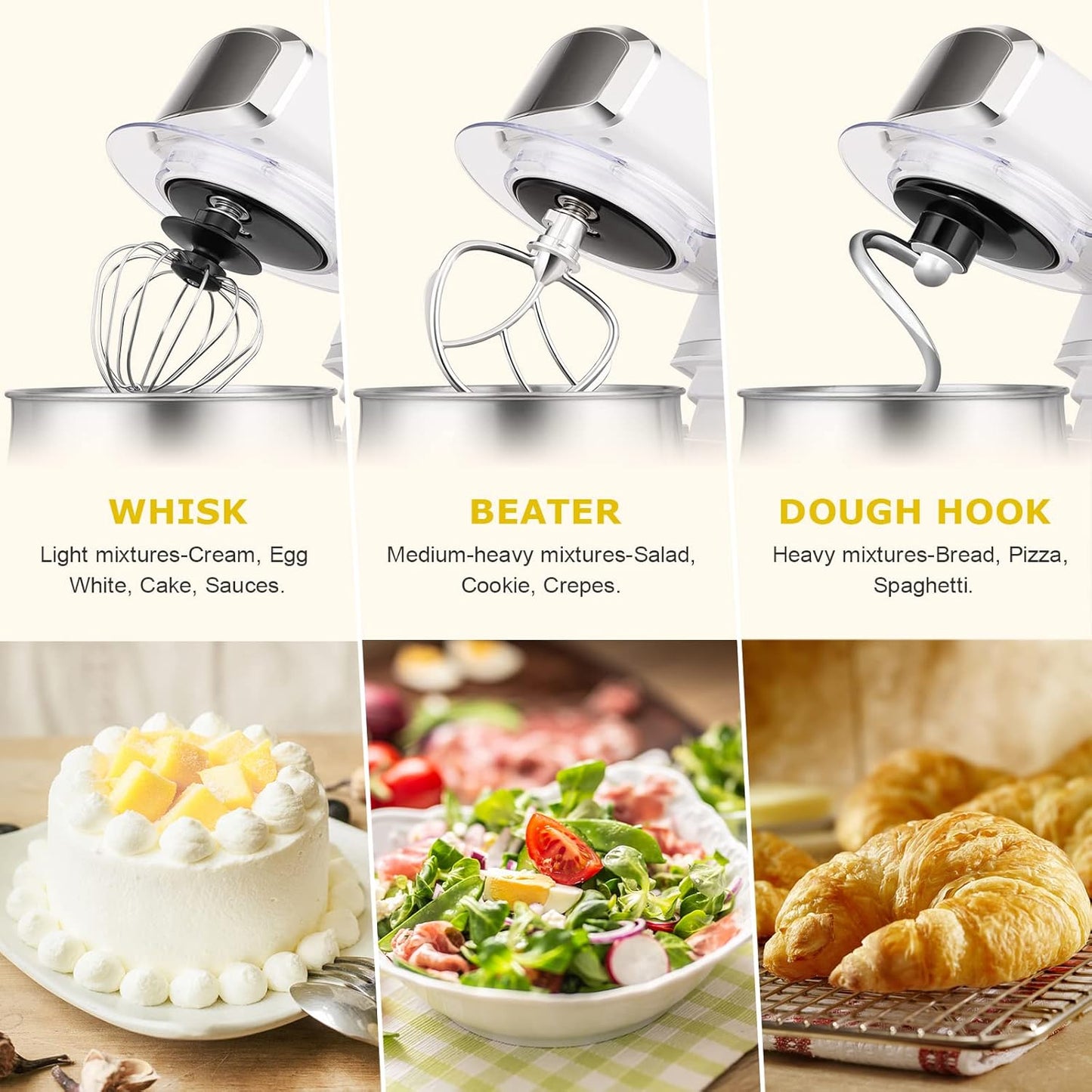 Kitchen in the box Stand Mixer,3.2Qt Mini Electric Food Mixer,6 Speeds Portable Lightweight Kitchen Mixer for Daily Use with Egg Whisk,Dough Hook,Flat Beater (White)