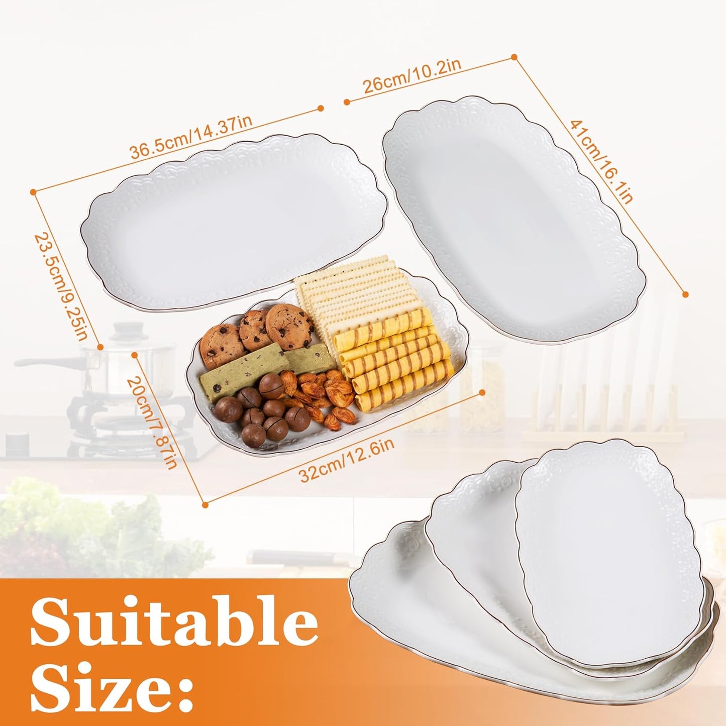Kassel Ceramic Serving Platter Set | 16”/14”/12” Oval Serving Trays for Entertaining at Parties and Weddings | Oven Safe XL Serving Trays for Tacos, Steak, and Cake