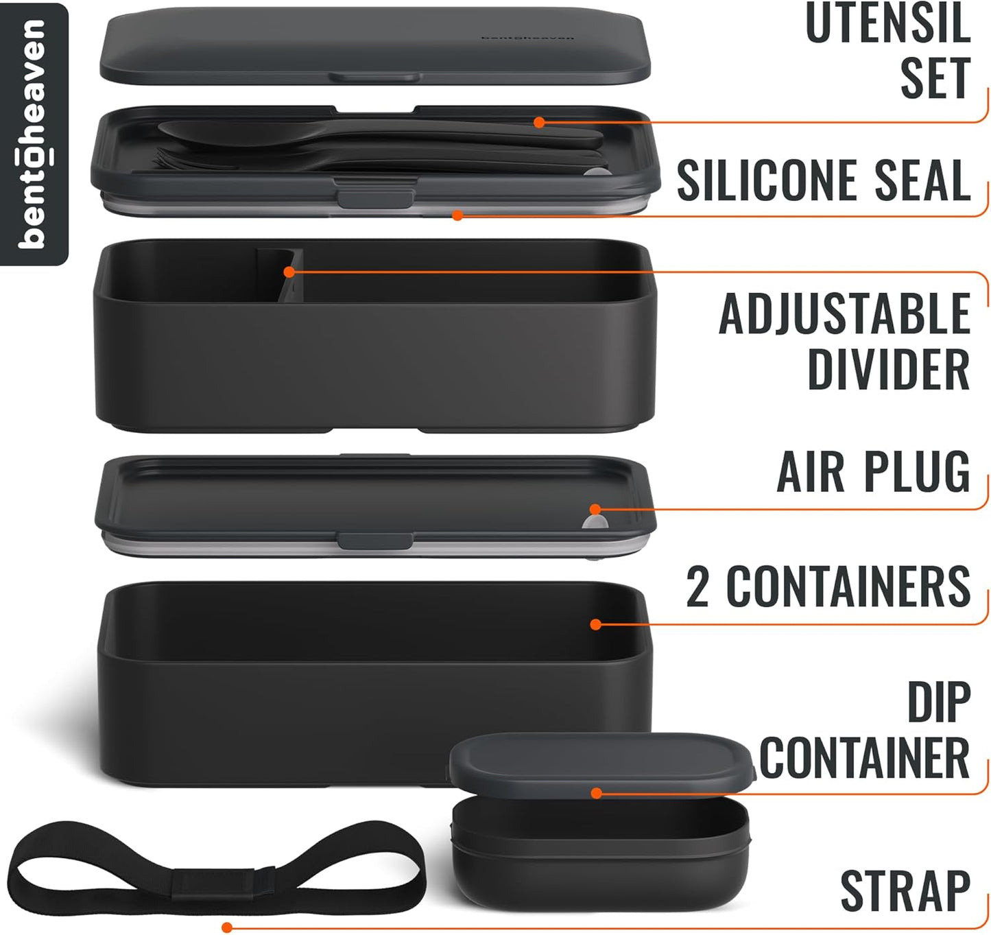 Bentoheaven Premium Bento Box Adult Lunch Box with Compartments for Women & Men, Set of Utensil & Chopsticks & Dip Container, Cute Japanese Kids Bento Lunch Box, Microwavable (Outer Space)