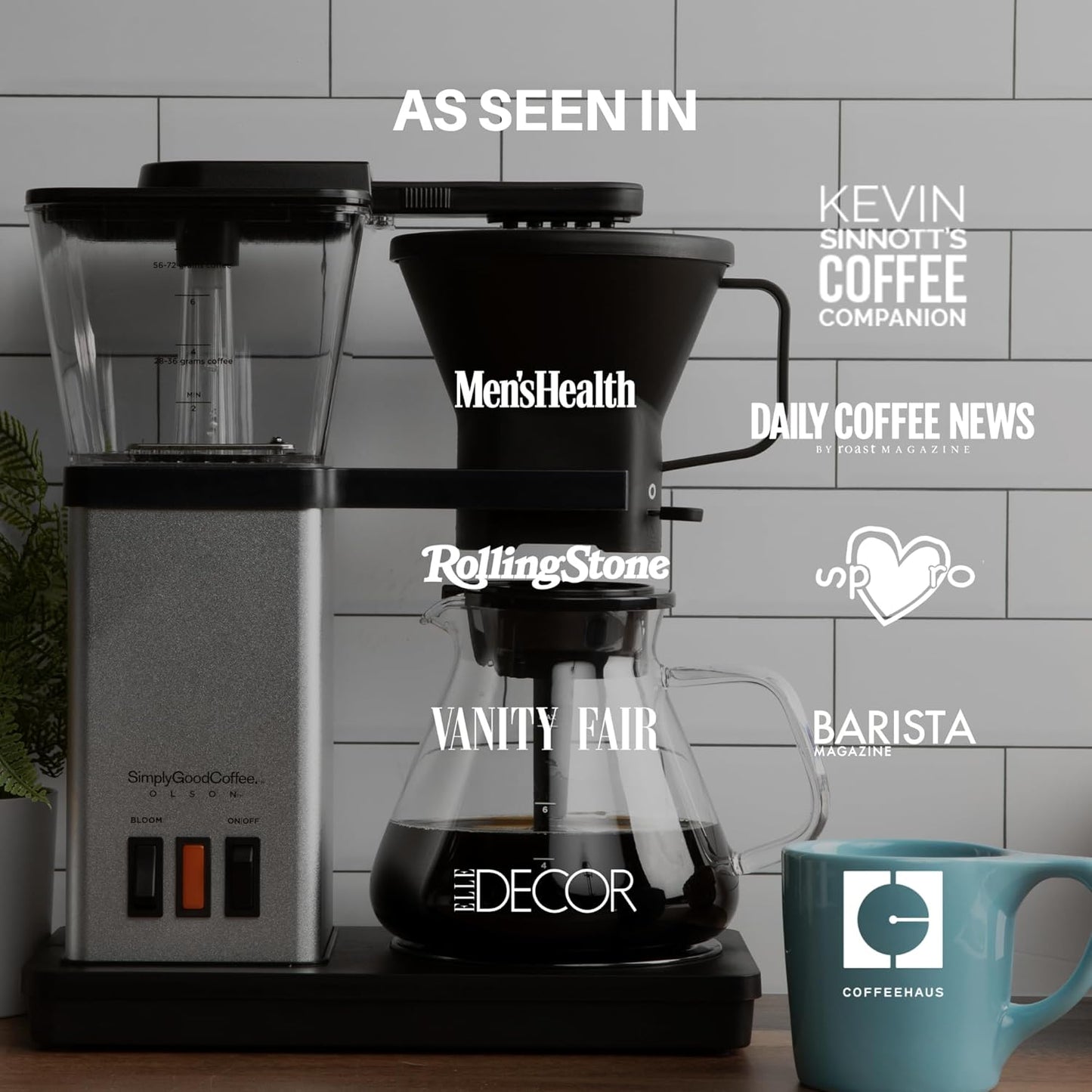 SimplyGoodCoffee Coffee Maker / Coffee Machine. 8 Cup Automatic Drip Pour Over Coffee Brewer. Easy To Use, Gold Cup Standard. Black/Stainless Steel