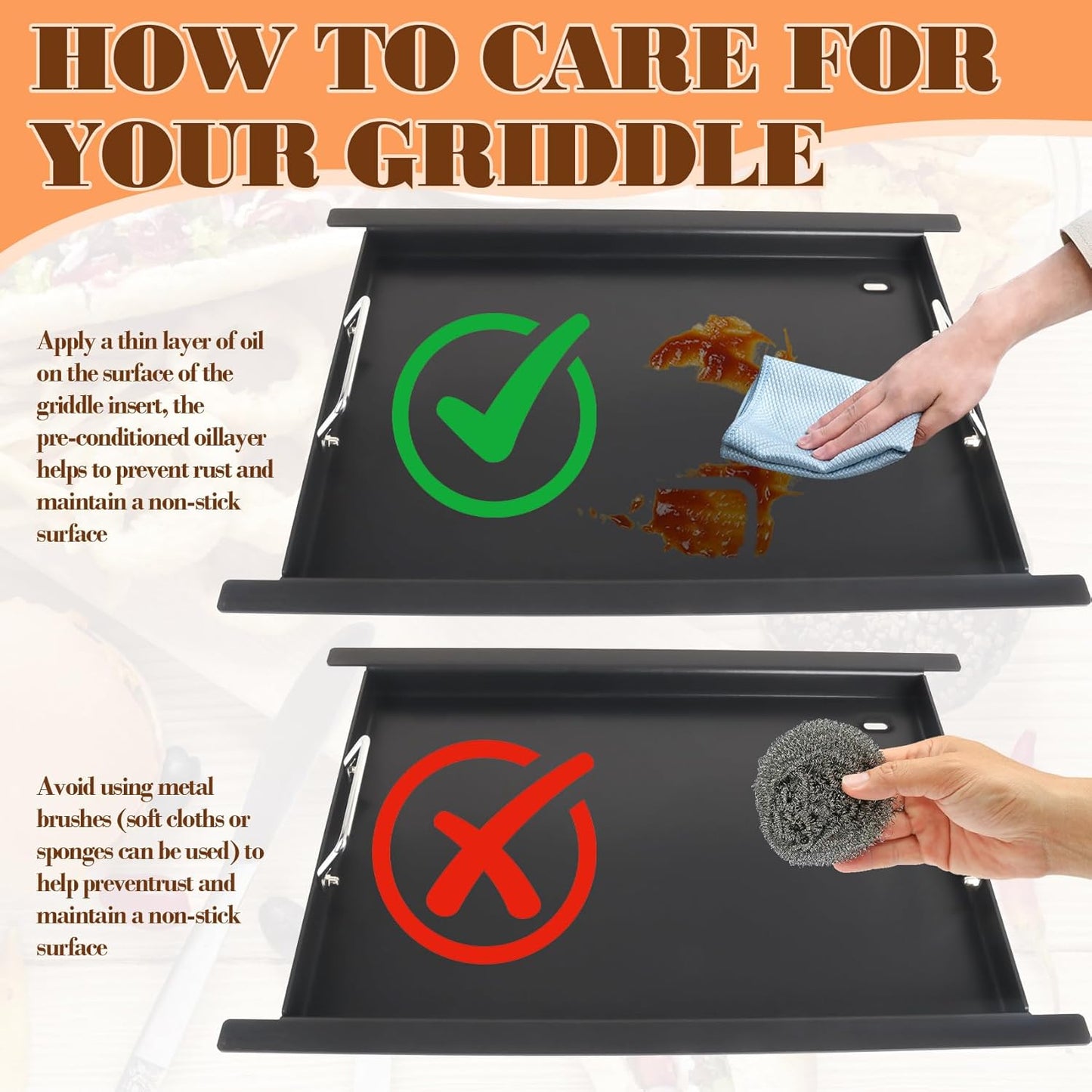 XSKFULGRIDLE Full-Size Griddle Replacement Parts for Ninja FlexFlame PG300 Series, Carbon Steel Griddle Insert with Grease Drain and handle for Ninja FlexFlame Grills Accessories, 24" L x 17" W