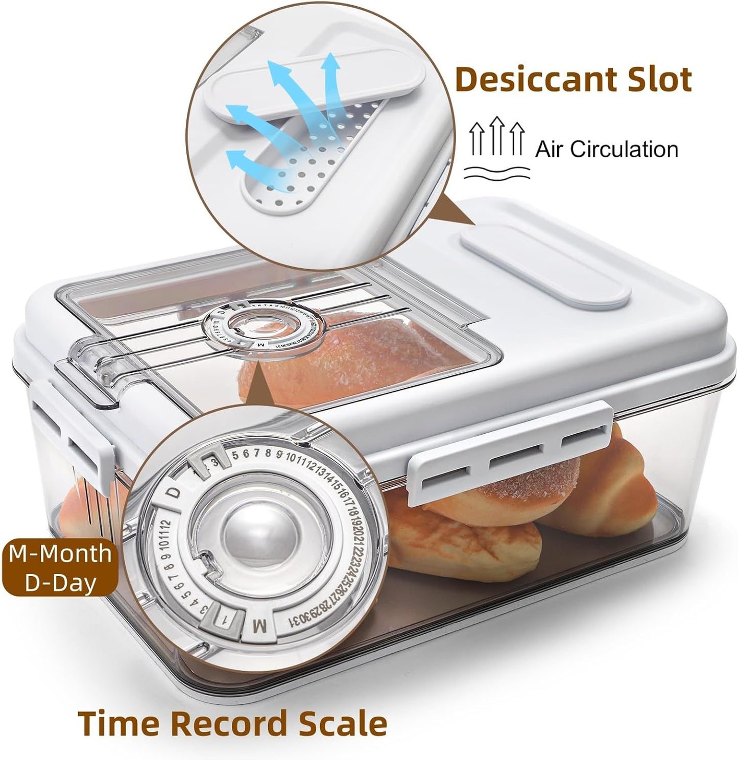 DEAYOU Bread Box for Kitchen Counter, Airtight Bread Storage Container for Homemade Bread, Time Recording Bread Keeper with Lid, Clear Bread Holder for Sourdough, Loaf, Toast, Bagel, Donut, Cookies