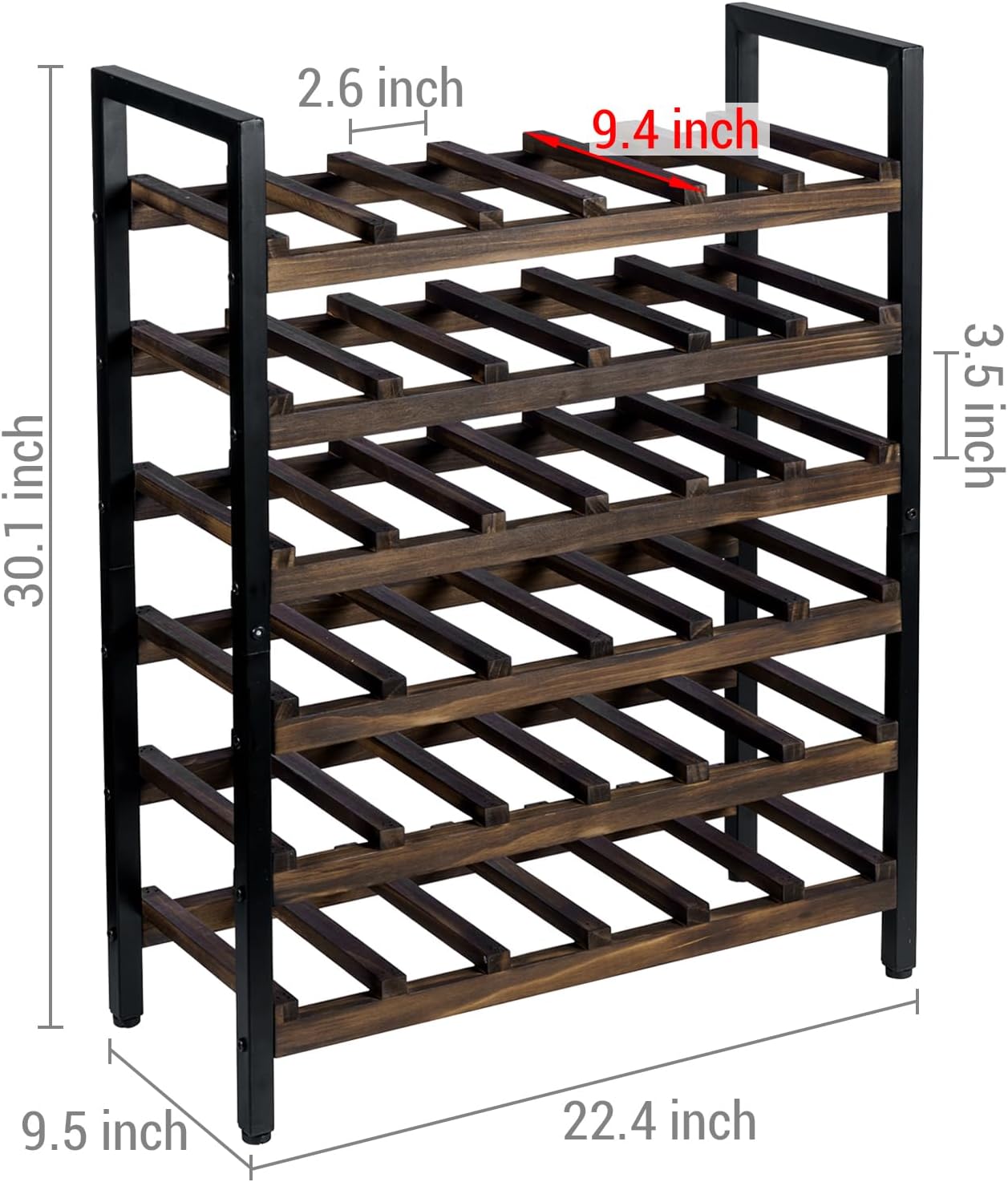 MyGift Wine Rack Freestanding Floor Stand, 9 Tier Wine Bottle Shelf - Holds up to 54 Bottles (Solid Wood)