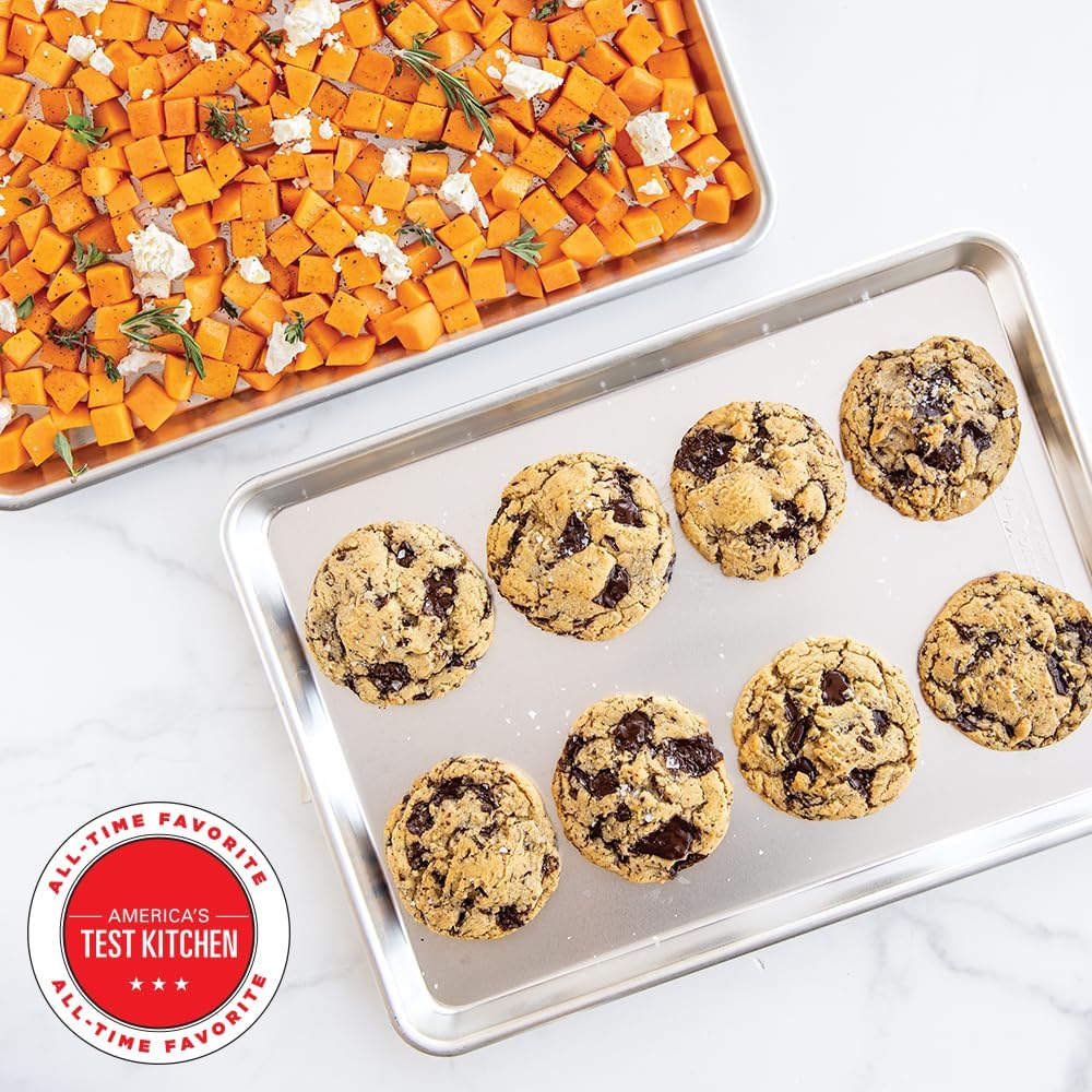 Nordic Ware Naturals Half Sheet Set - USA Made Aluminum Commercial Quality Sheet Pan for Baking or Roasting, Encapsulated Galvanized Steel Rim Prevents Warping, 2pk Half + 1/8 Sheet