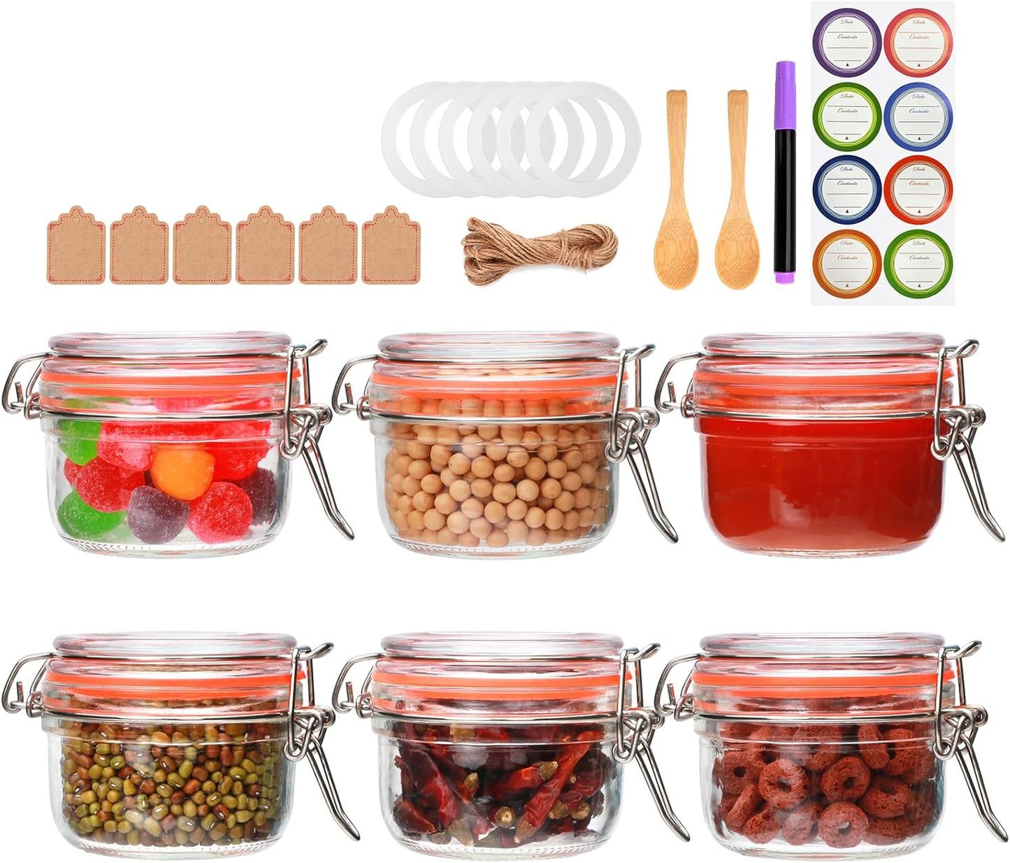 5 oz Glass Jars with Airtight Lid,Small Leak Proof Rubber Gasket Glass Canisters,Glass Food Storage Container for Kitchen,Jam,Spice, Cereal, Beans,Cookies