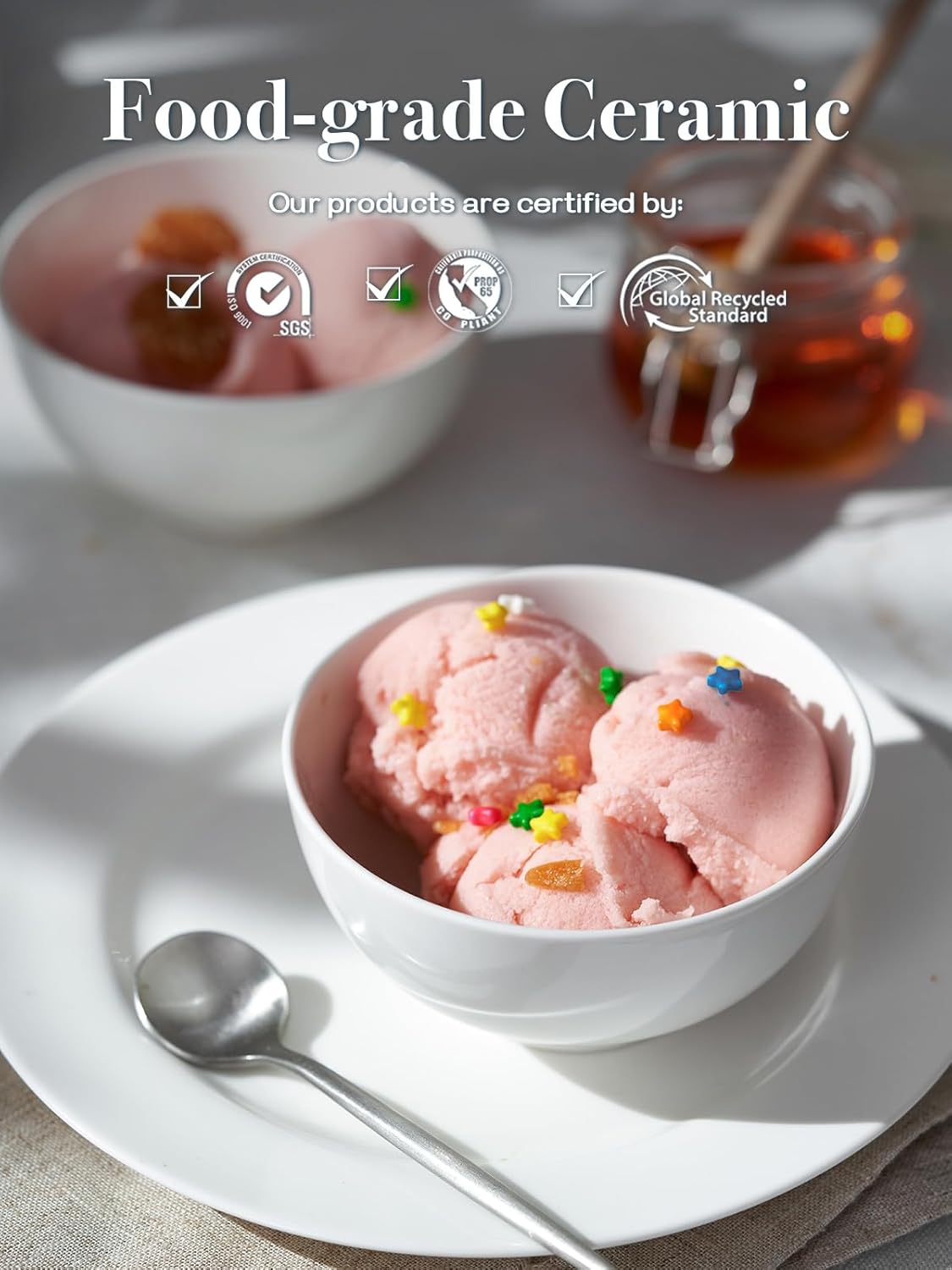 DOWAN 8.5 OZ Small Ceramic Bowls Set of 4 - White Bowls for Dessert, Dip, Side Dishes, Ice Cream, Fruit, Rice - Dishwasher & Microwave Safe