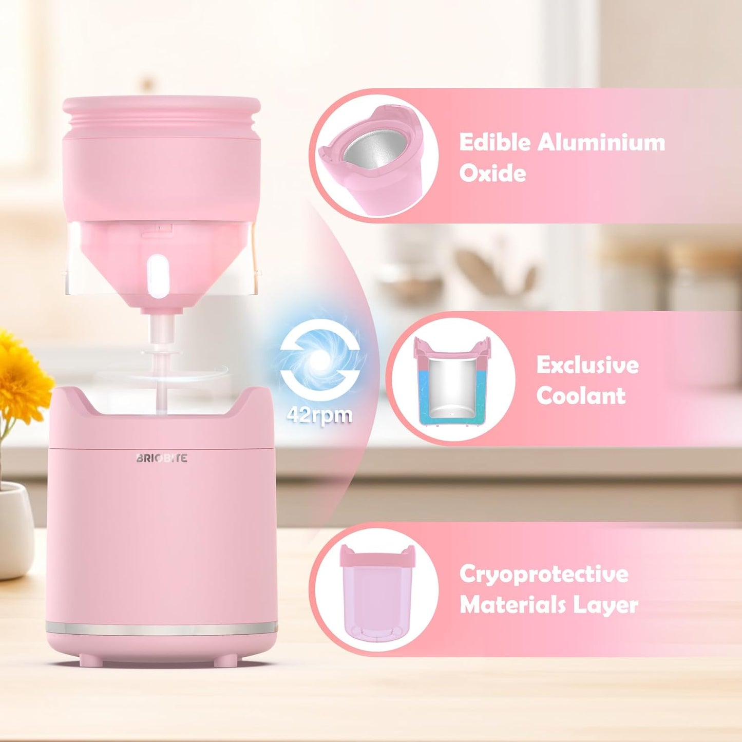 Soft Serve Ice Cream Maker Machine – Rechargeable Compact for Homemade Gelato,Sorbet & Frozen Yogurt, Stylish Pink Design,Perfect for 1-2 Servings,Best Gift for Couples & Families