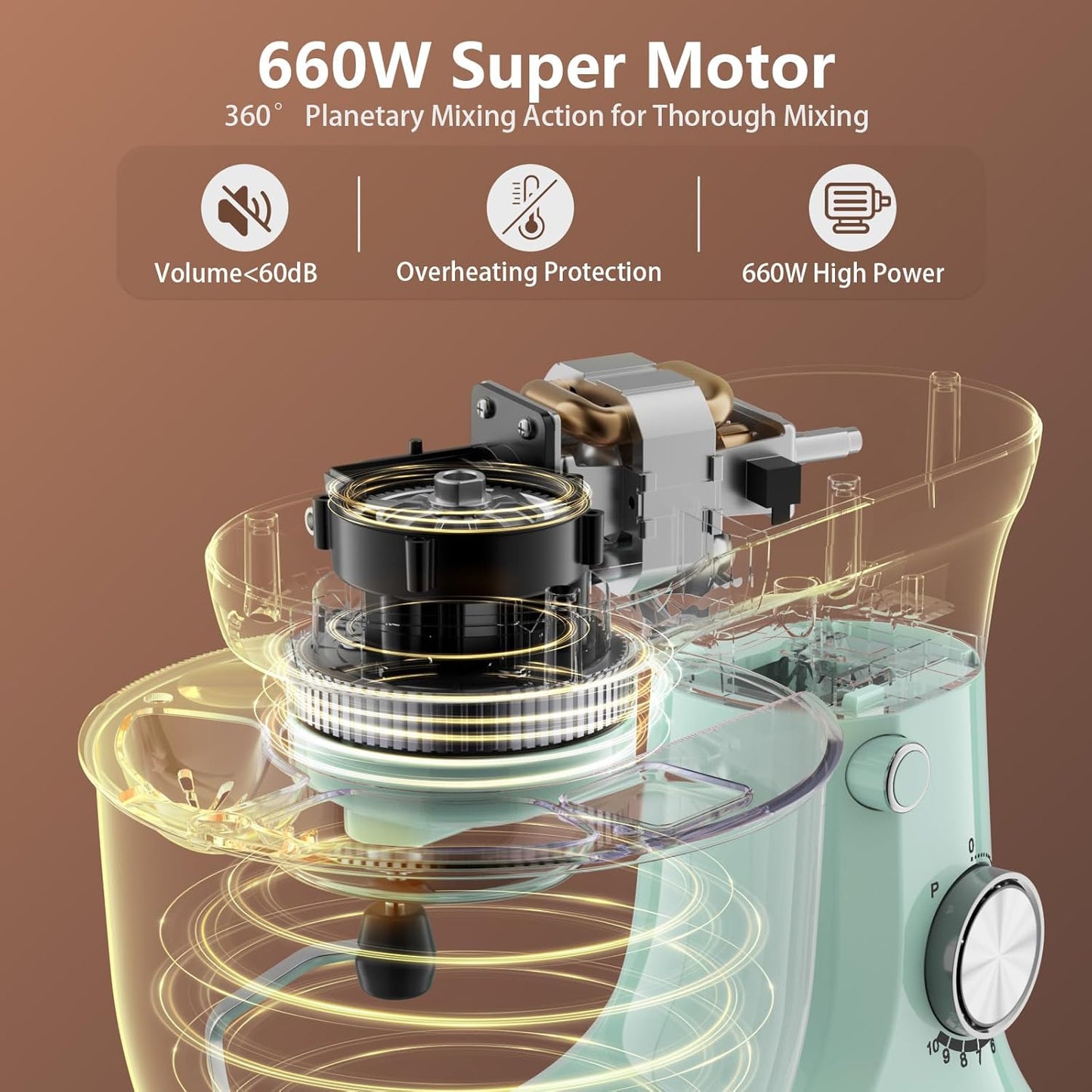 Electric Stand Mixer,10 Speeds Tilt-Head Food Mixer, 3-IN-1 Kitchen Mixer for Daily Cooks with 6 QT Bowl,Dough Hook, Beater, Whisk (Agave Green)