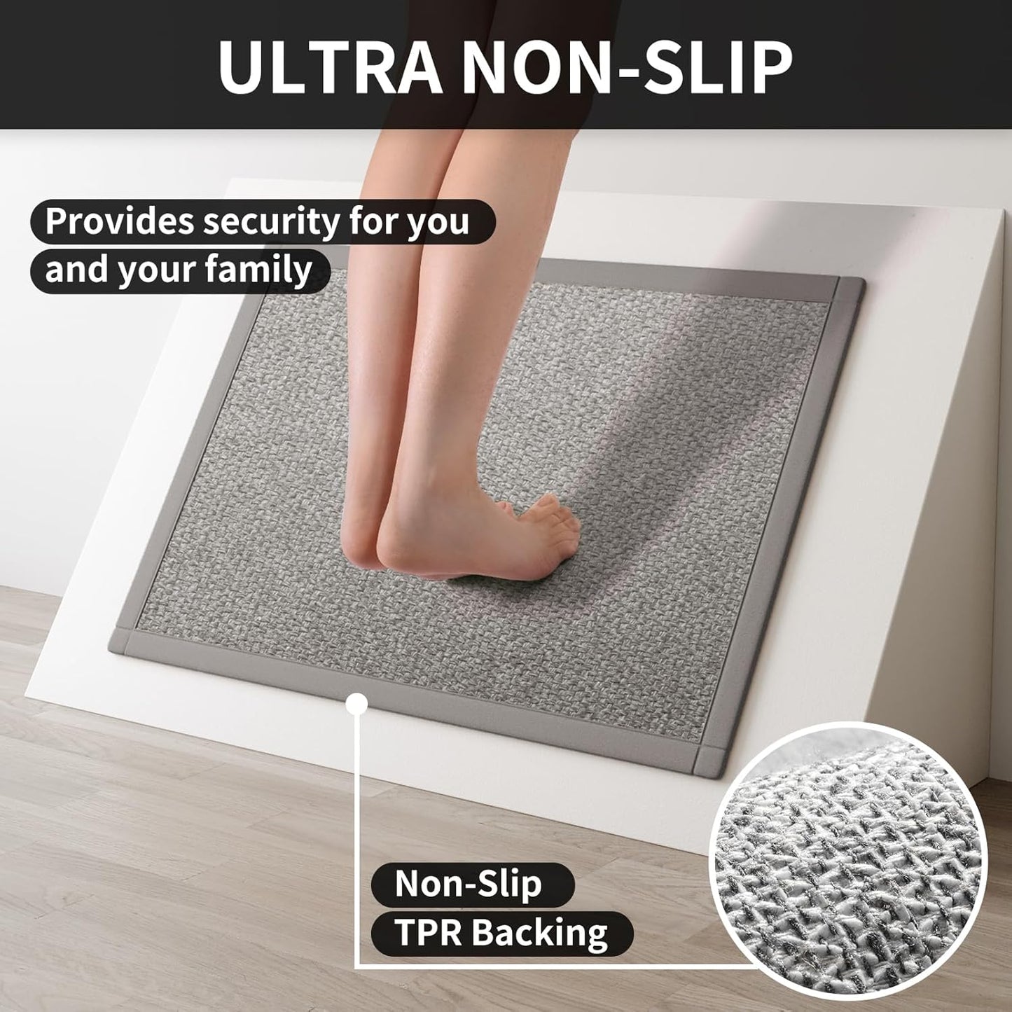 Kitchen Runner Rugs Non Slip Washable, Super Absorbent Kitchen Mats for Floor, Rubber Backing Jute-Like Braid Long Sink Mat Standing Floor Mat, Machine Washable, Gray 17"x59"