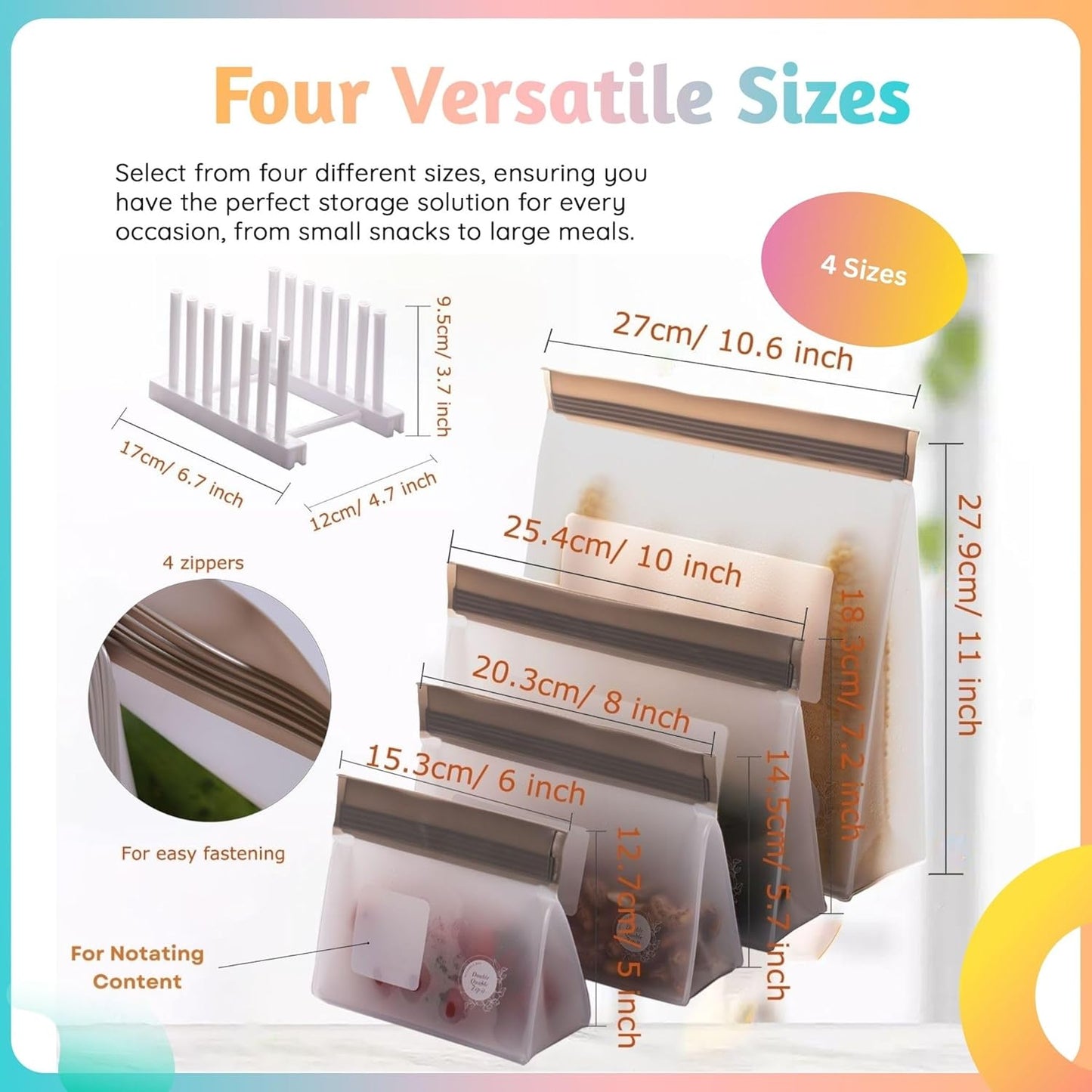 Reusable Silicone Food Storage Bags – 10-Pack Stand-Up, BPA-Free, Freezer, Dishwasher Safe & Eco-Friendly – 5 Gl, 5 L Bags – Airtight Leakproof Silicone Ziplock Bags for Kitchen Storage (Grey)