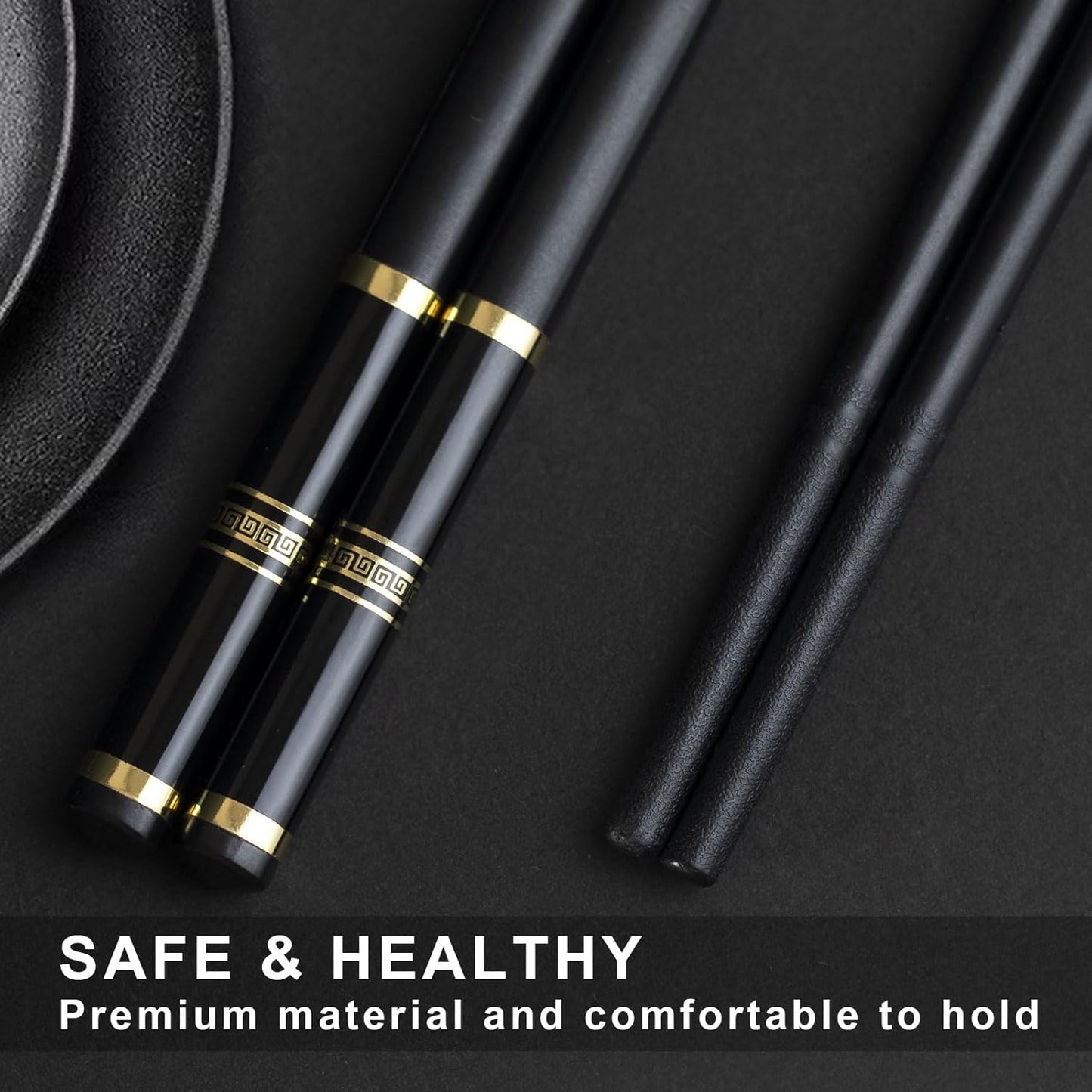 Chopsticks Reusable 5 Pairs Fiberglass Chopsticks Dishwasher Safe Square Lightweight Non-Slip Chop Sticks Set (golden-1)