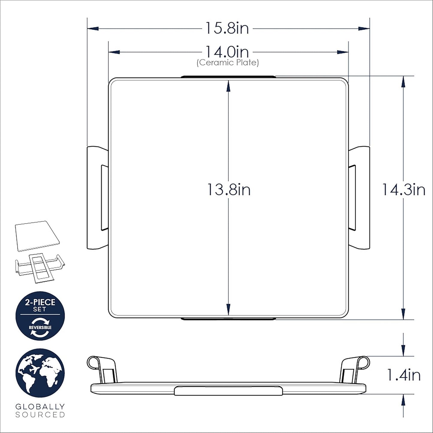 Nordic Ware 14-Inch Square Pizza and Baking Stone, Oven Safe and Grill Safe Cordierite with Stainless Holder