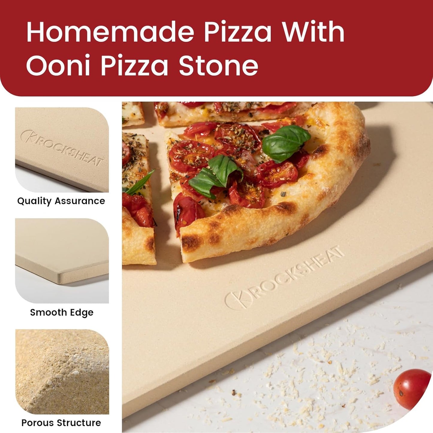 13.2" x 13.2" x 0.6" Square Cordierite Pizza Baking Stone Perfectly Compatible for Ooni Karu 12 Pizza Oven