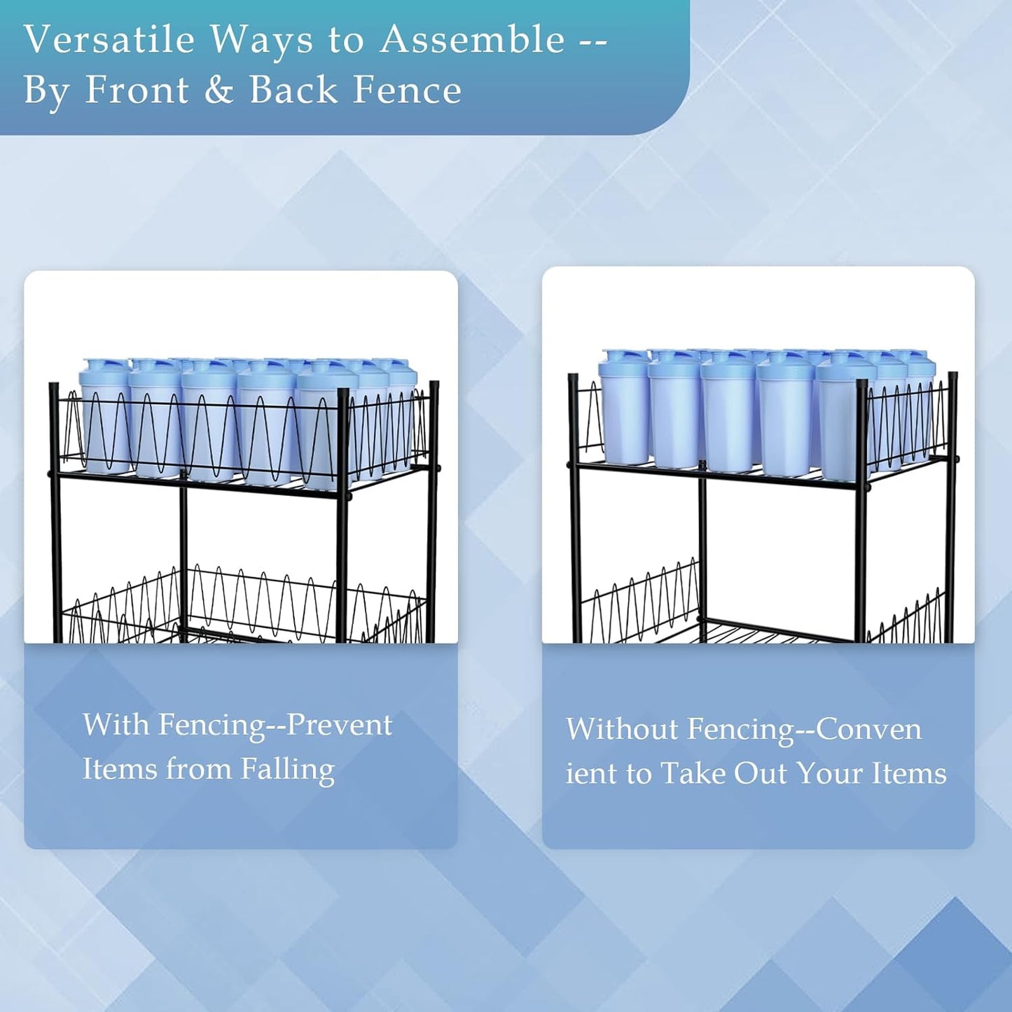 ETELI Water Bottle Organizer 4 Tier FreeStanding Water Bottle Holder Storage Rack Floor Metal Drink Soda Can Organizer for Pantry Kitchen Food Storage, Black