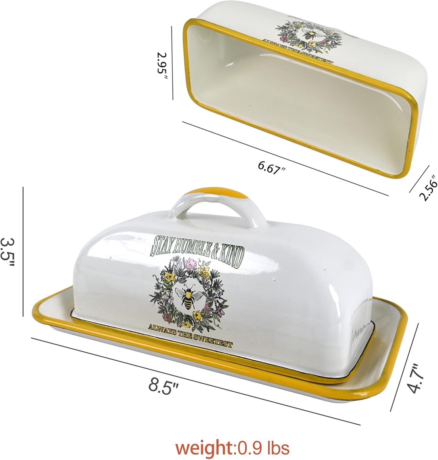 Enamel Butter Dish with Lid Vintage Enamelware Butter Keeper with Flower and Bee Patterns Farmhouse Butter holder Butter container for Kitchen Decor
