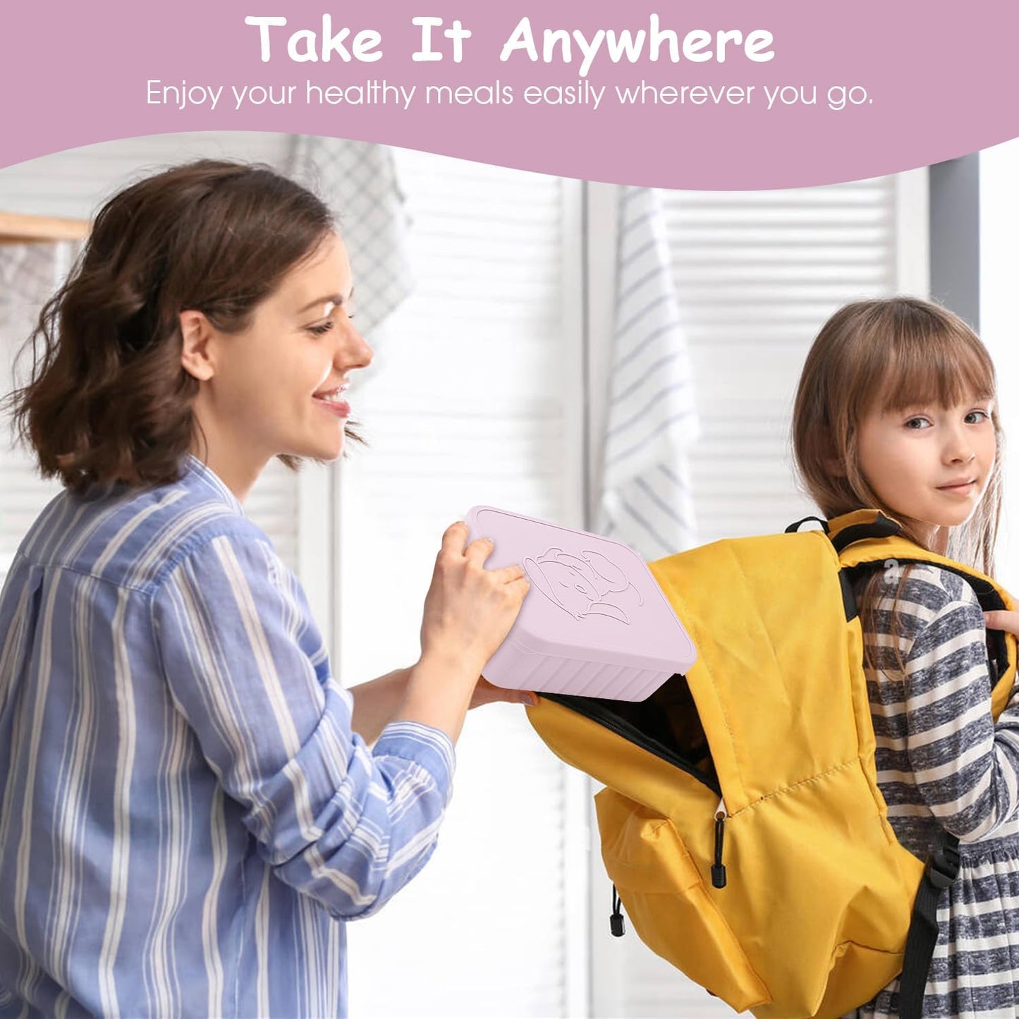 Bento Lunch Box for Kids-Reusable Silicone Kids Bento Box Lunch Container Leakproof Lunchbox Meal Prep Food Storage Containers with 3 Removable Compartments–Dishwasher Safe/BPA Free/Portion Control