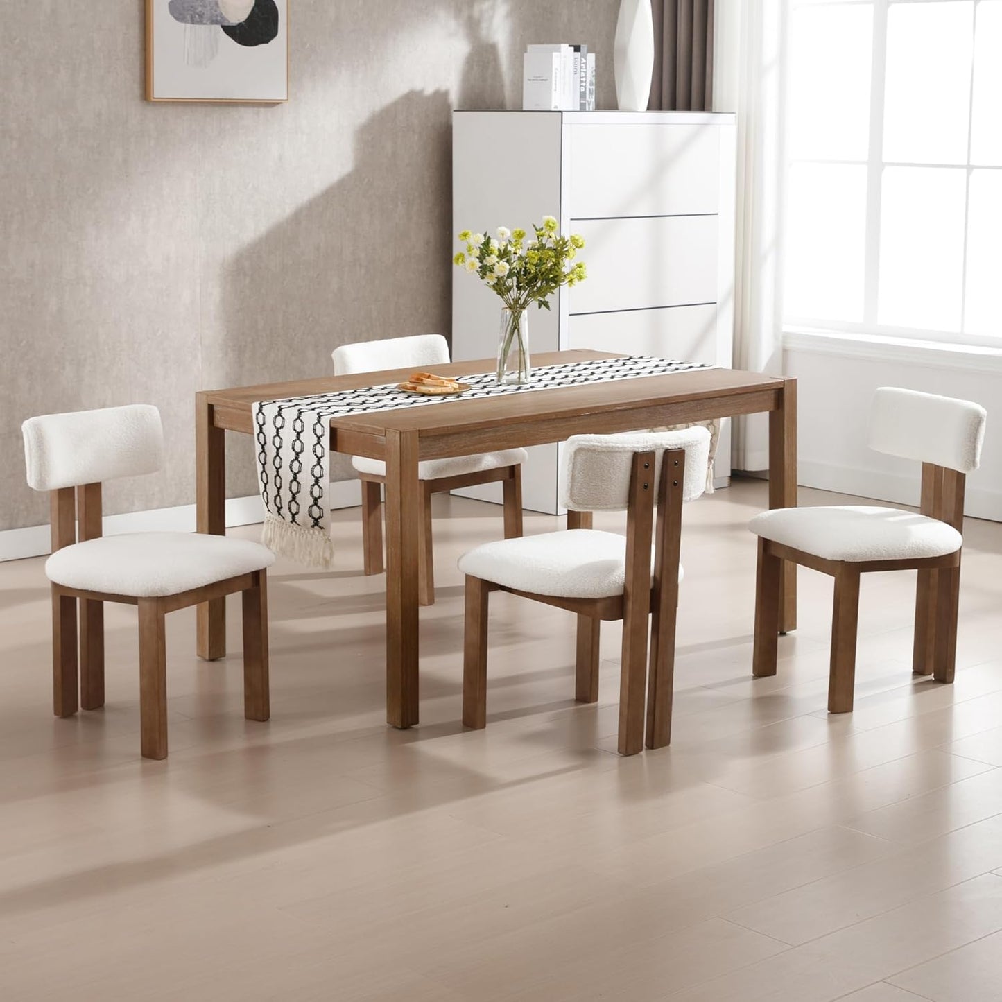 chairus Dining Chairs Set of 6 Faux Fur Diner Chairs Wood Chairs for Kitchen and Dining Room, White