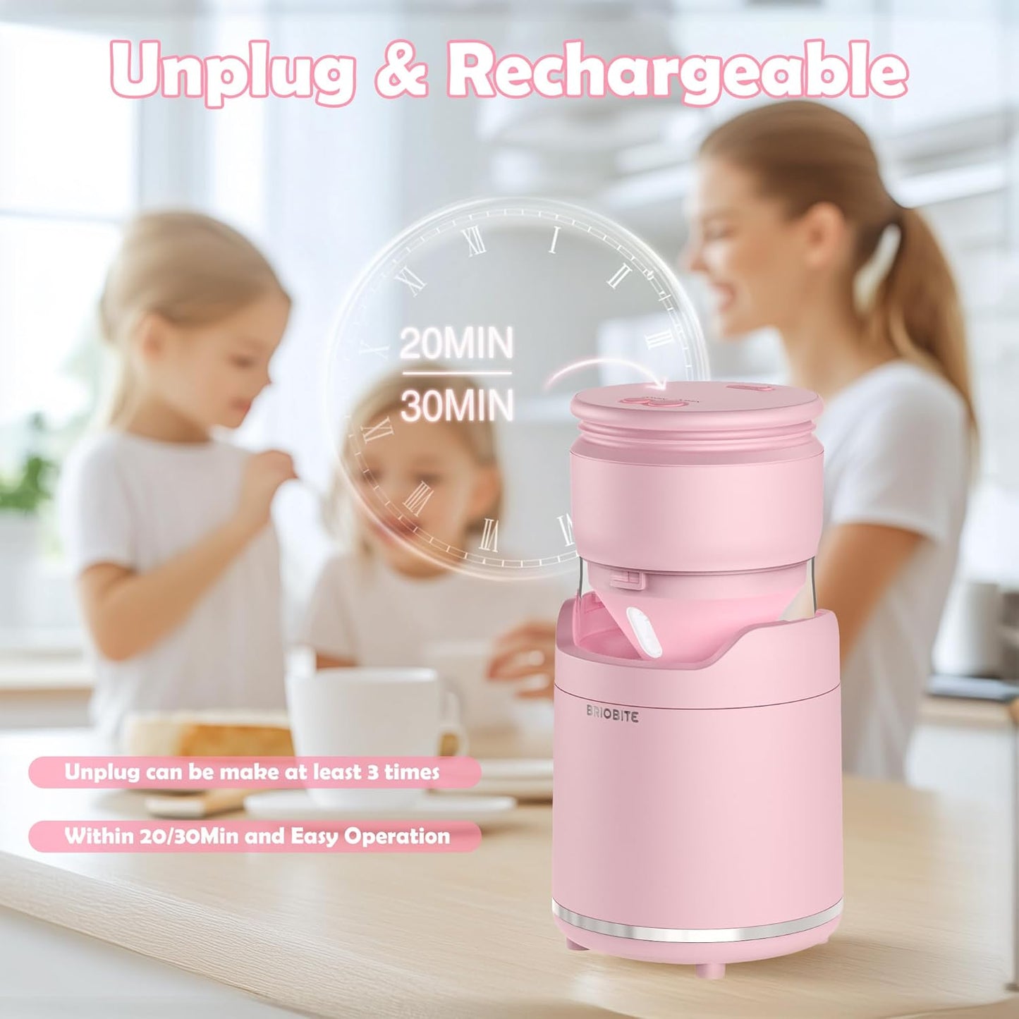 Soft Serve Ice Cream Maker Machine – Rechargeable Compact for Homemade Gelato,Sorbet & Frozen Yogurt, Stylish Pink Design,Perfect for 1-2 Servings,Best Gift for Couples & Families