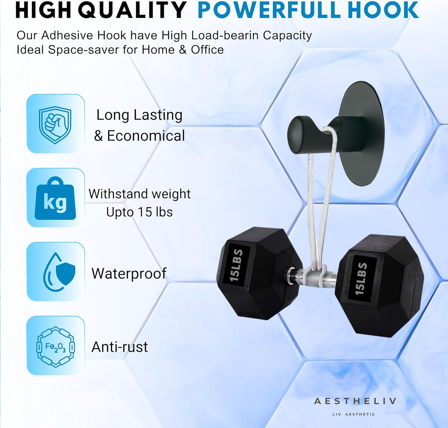 Adhesive Hooks for Hanging - 4 Packs, Sticky Hooks for Bathroom, Bedroom, Kitchen, Hotel, Office, Rust- restiant Adhesive Hook for Walls No Damage (Upto 15LBS)