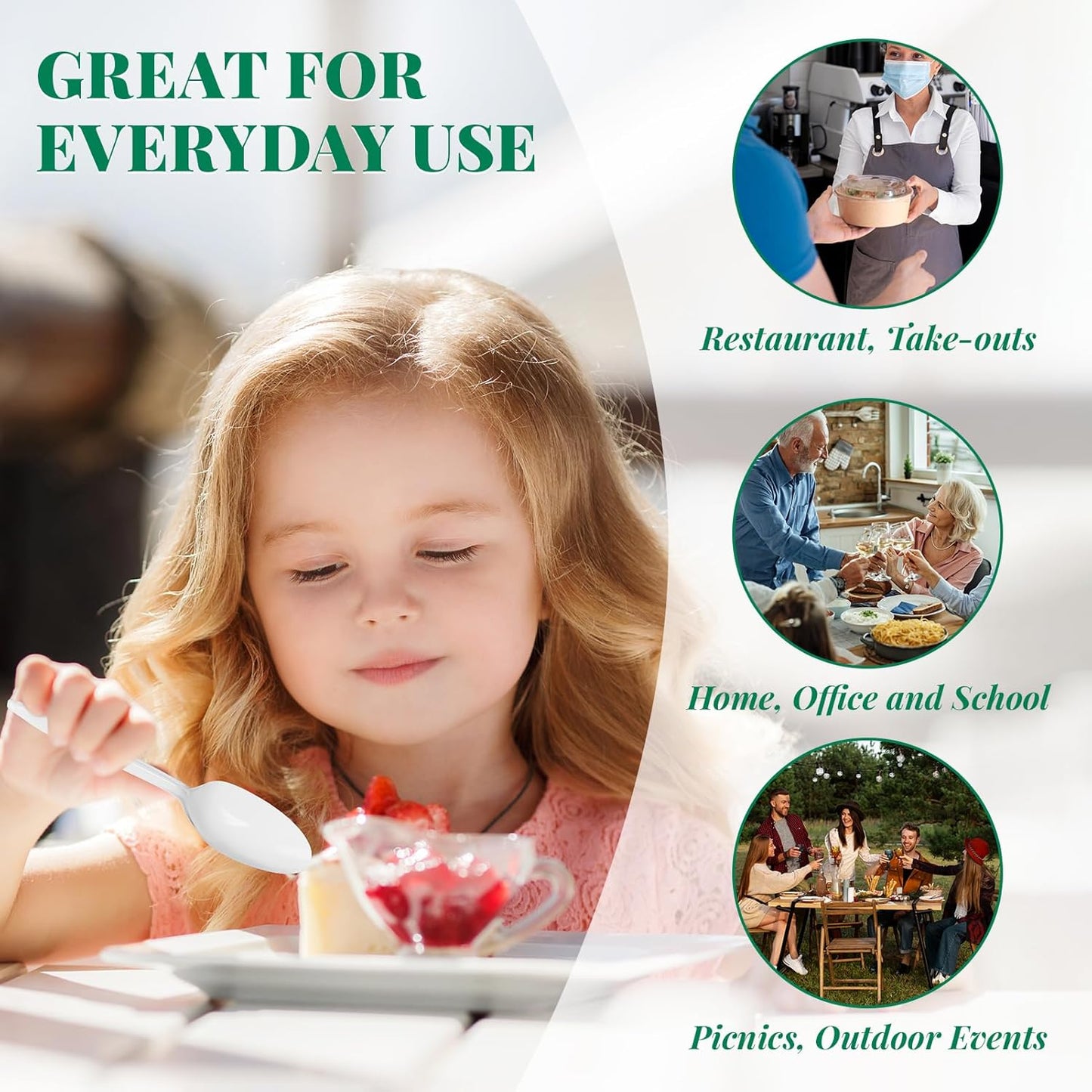 FOCUSLINE 2000 Pack White Plastic Spoons Bulk, Heat Resistant Disposable Teaspoons, Plastic Silverware for Take out Restaurants, Parties, Picnics, Travel & Any Events