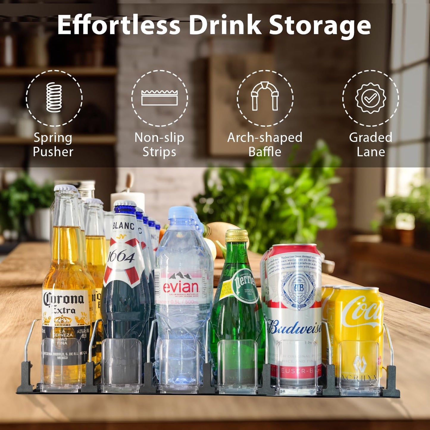 Upgraded Drink Organizer for Fridge – Adjustable Width Soda Can Organizer with Automatic Glide, Space-Saving Refrigerator Can Dispenser Holds Up to 30 Cans – Drink Holder for Fridge (6 Rows, Black)