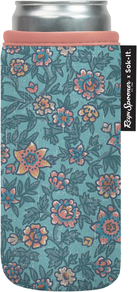Sok It CanSok Sleeve for Beer & Soda Insulated Neoprene Cover (Reyn Spooner Wild Flowers, 12oz Slim Can Sleeve)