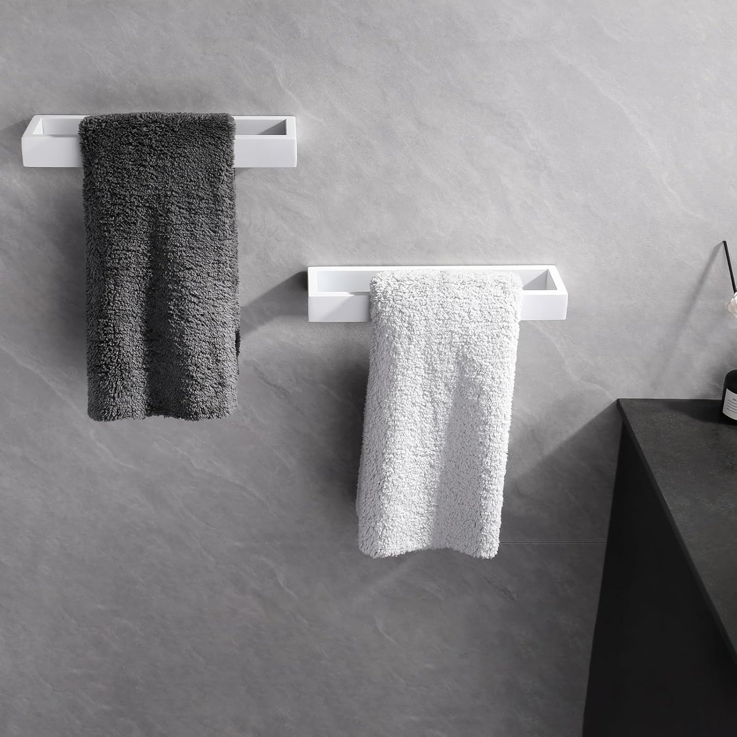 GERZWY Bath Towel Holder Stainless Steel Towel Hanger Wall Mount Towel Ring for Bathroom 2 Pack, White