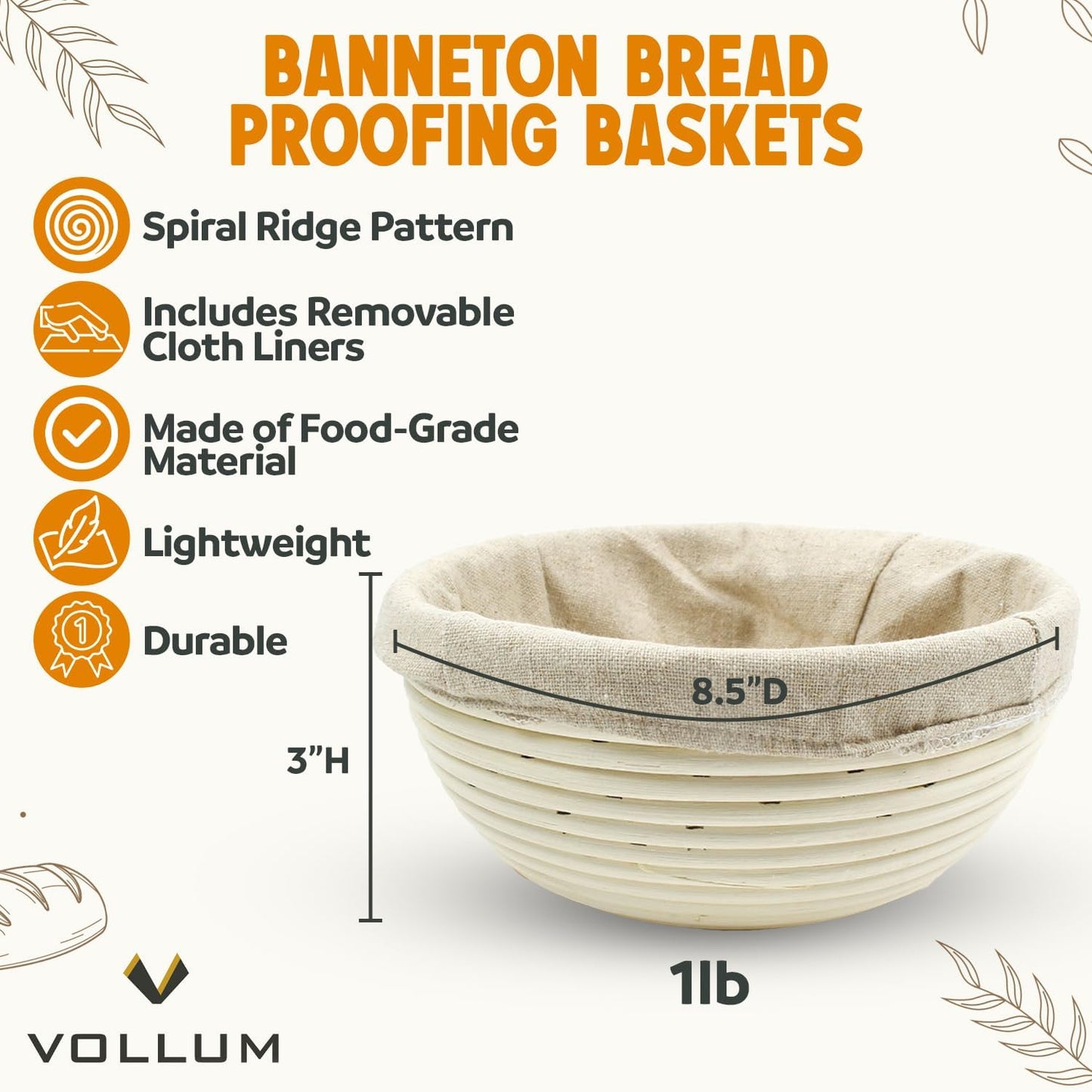 Banneton Bread Proofing Basket Sourdough Proofing Basket for Beginners & Professional Bakers, Handwoven Rattan Cane Bread Maker for Artisan Breads, 8.5 x 3 Inch, 1-Pound Round Brotform