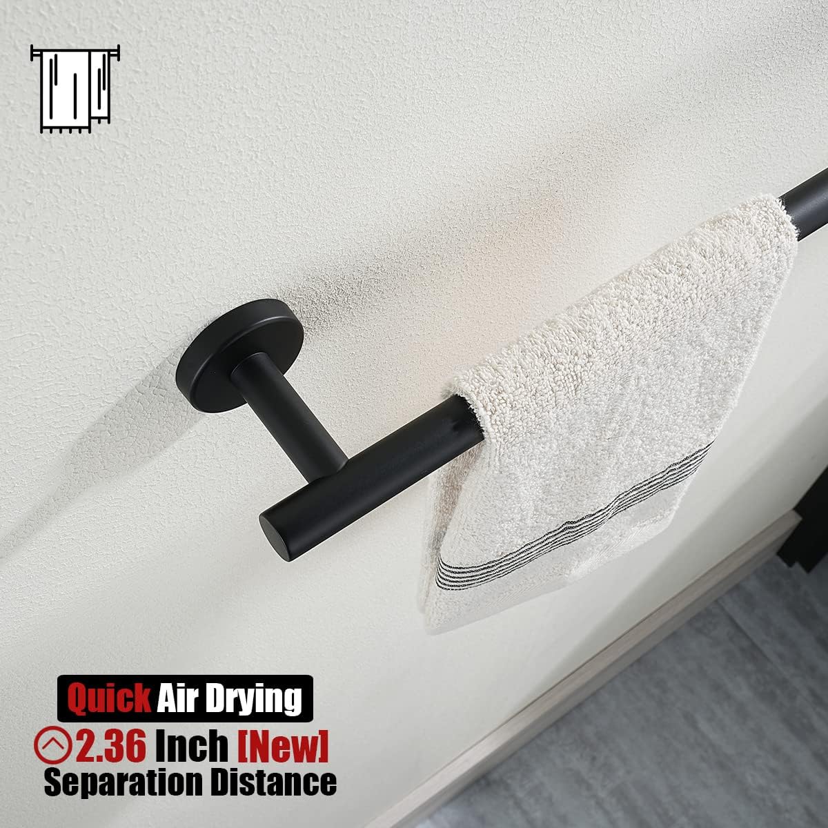 JQK Black Towel Bar, 20.5 Inch 304 Stainless Steel Thicken 0.8mm Towel Rack Bathroom, Towel Holder Matte Black Wall Mount, Useable Length 18 Inch 2 Pack, TB110L18-PB-P2