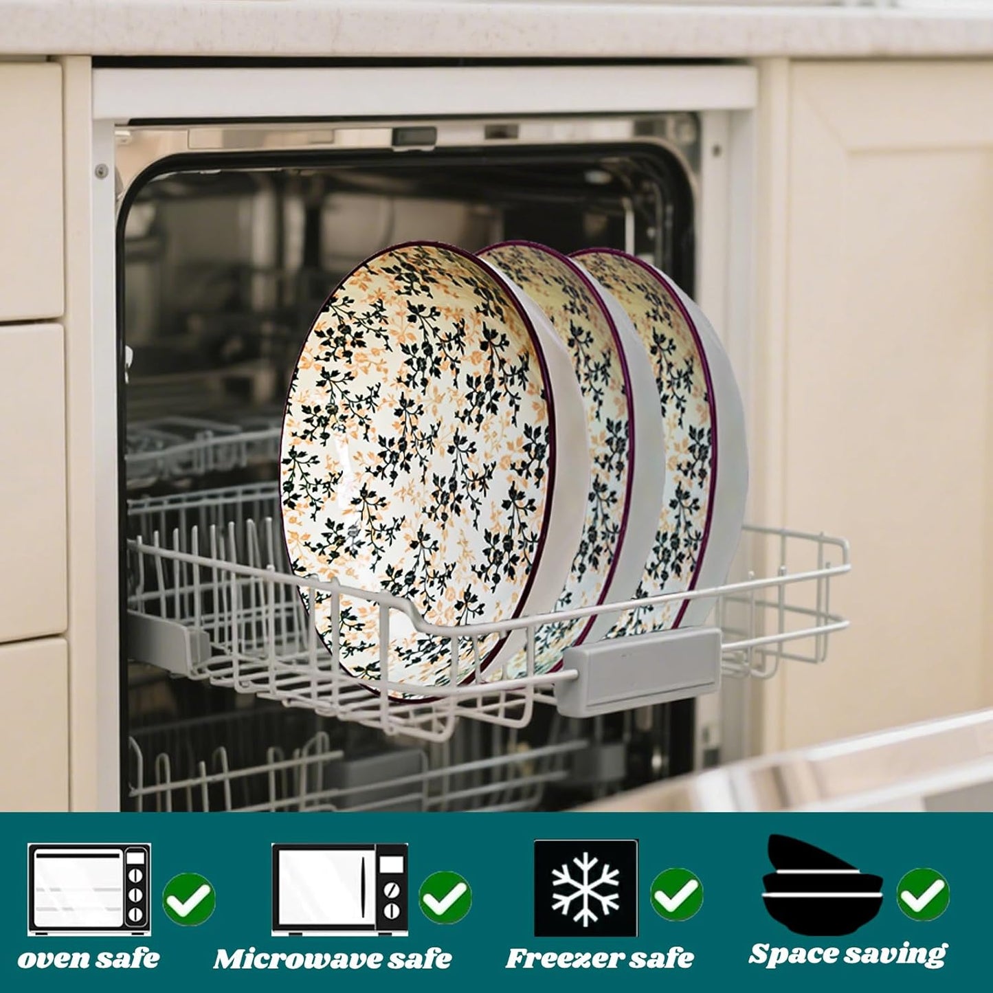 Large Serving Bowls, 78Oz Extra Large Salad Bowls Set of 2, Green Floral Pattern Design Decorative Bowls for Salad, Fruit, Pasta and Dinner, Serving Dishes Set for Party (Green Floral of 2)