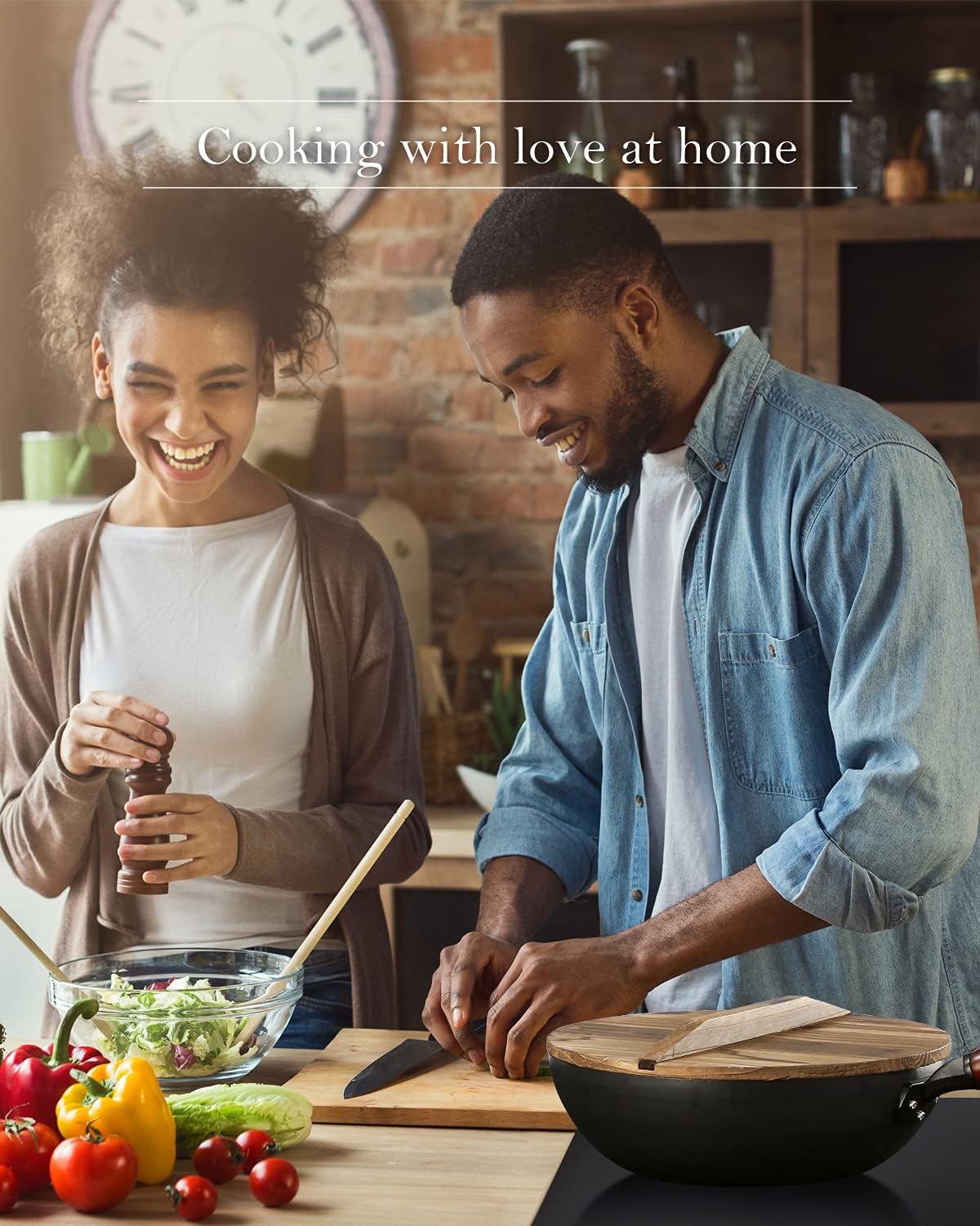 Wok Pan 12.5", Stir Fry Pan with Lid, Gloves & Cookware Accessories, Carbon Steel, Suitable for All Stoves (Flat Bottom)