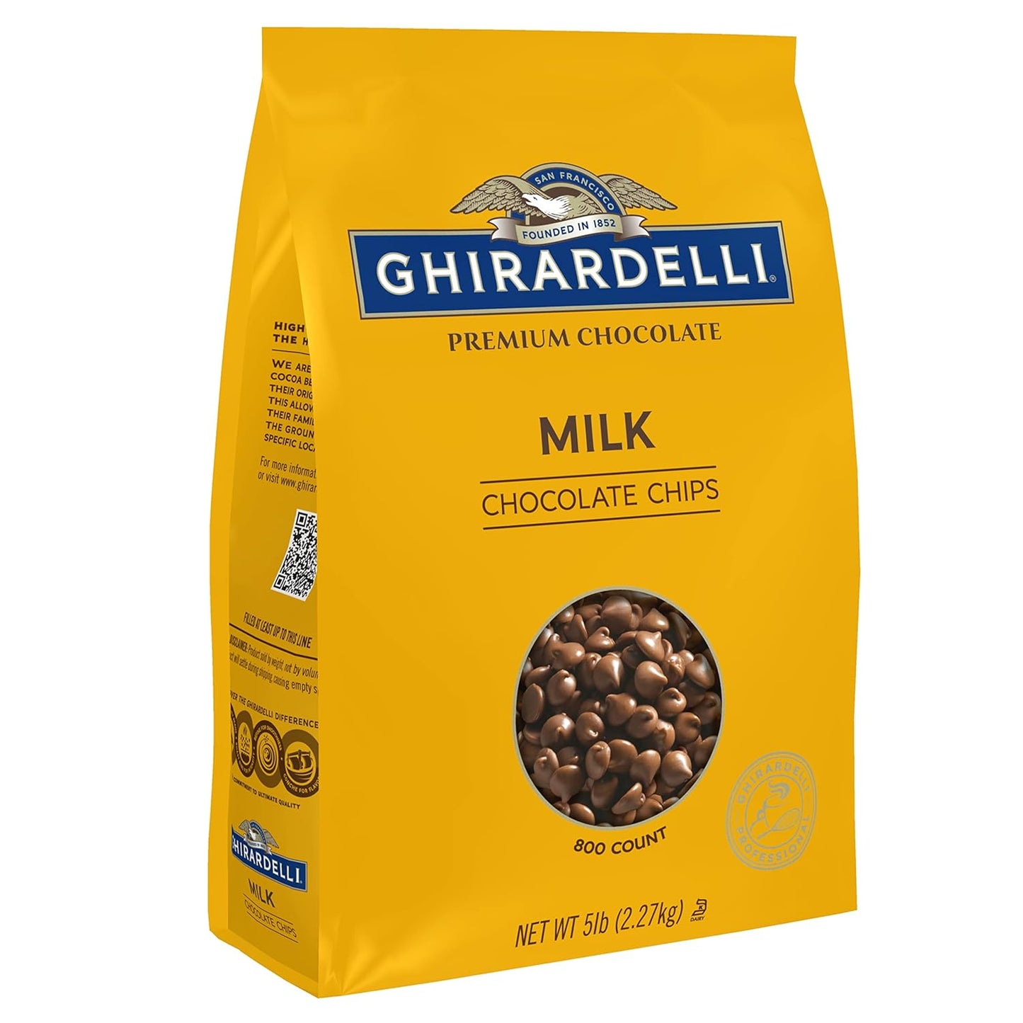 Ghirardelli Chocolate Company Milk Chocolate Chips 800 per lb, 5lb. Bag (Pack of 1)