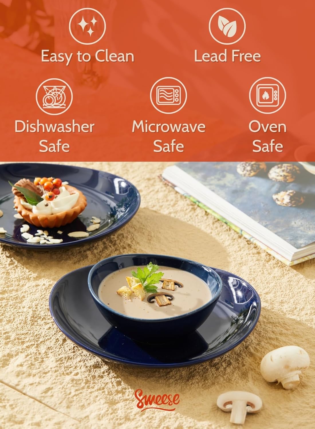 Sweese Porcelain Bowls Set - 5 Inch, 10 oz, Assorted Colors for Desserts, Soup, Rice, 6 Pack, Microwave Dishwasher Safe