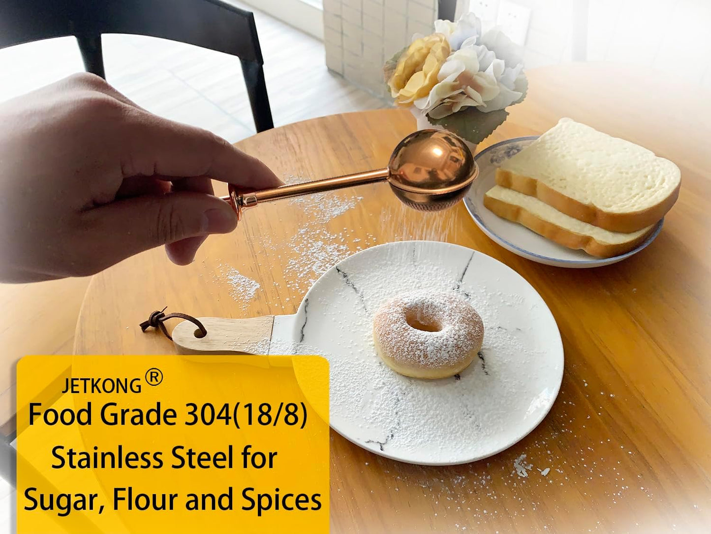 JETKONG Baker's Dusting Wand for Sugar, Flour and Spices, Stainless Steel Powdered Sugar Shaker Duster Sifter, Set of 2 (Brown)