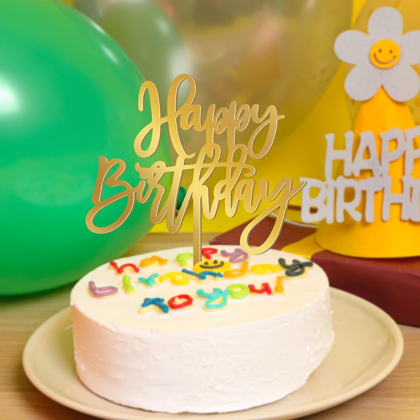 1 PCS Acrylic Cake Topper, 5.1 x 7 Inches Happy Birthday Cake Sign, Mirror Birthday Cake Toppers for Children or Adults Cake Inserts, Birthday Cake Decorations and Desserts Supplies