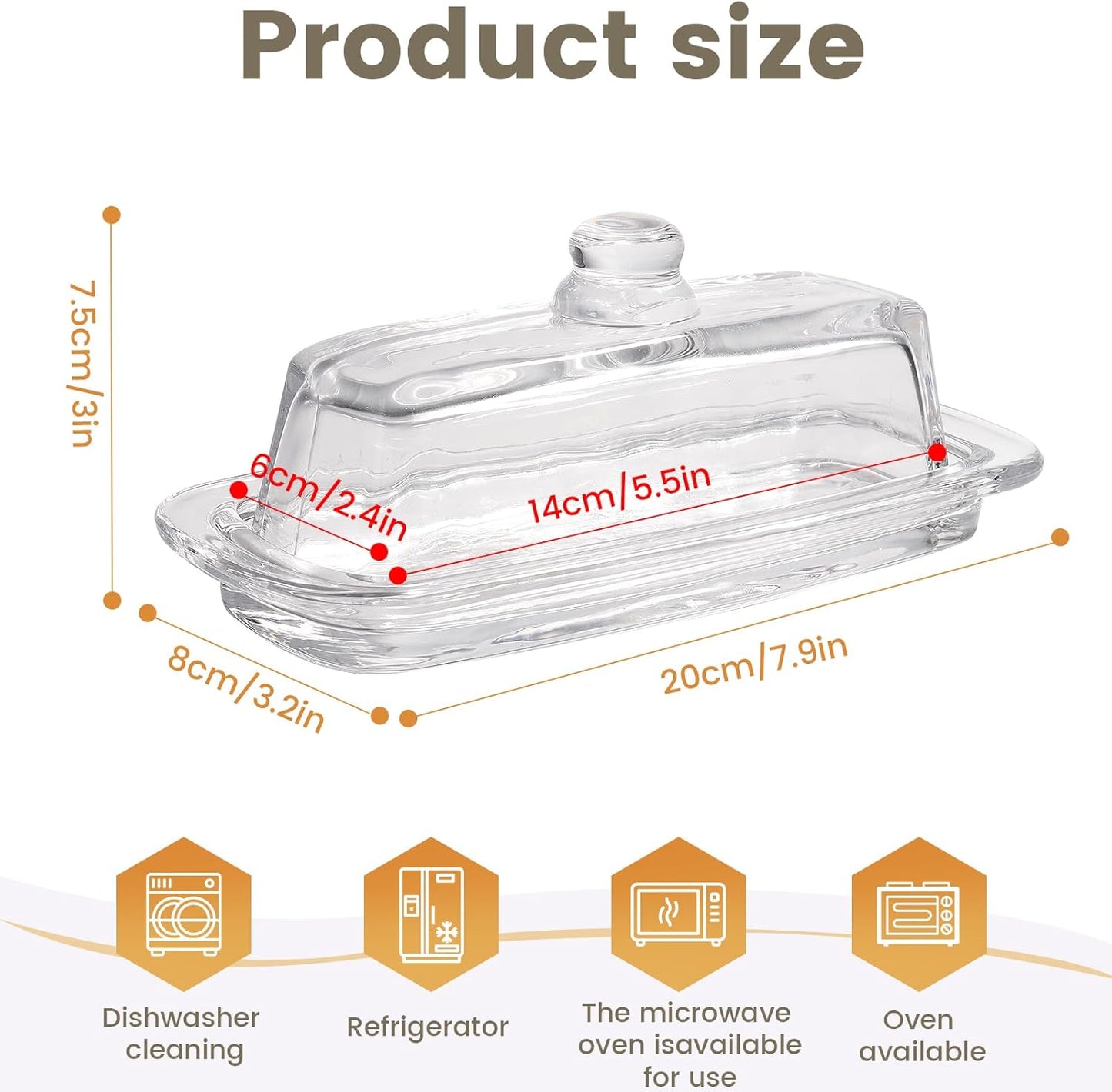 Small and Narrow Glass Butter Dish with Lid for Countertop Clear Crystal Butter Container for Counter Glass Butter Keeper with Cover Butter Tray for Refrigerator,Can hold 1x4oz Butter
