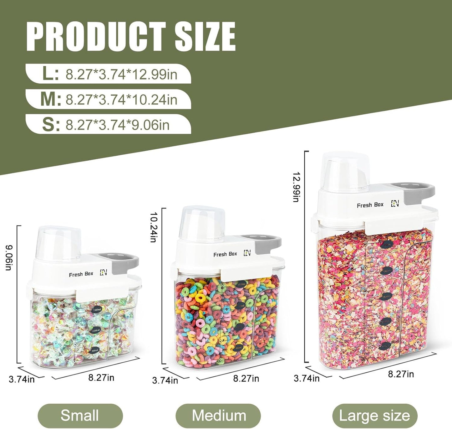 Cereal Storage Container 4Pack,44oz/1.3L Airtight Food Storage Containers With Lids,Organizers Storage With Measuring Cup for Beans,Sugar,Rice,Nuts,Snacks,Pet Food,Candy