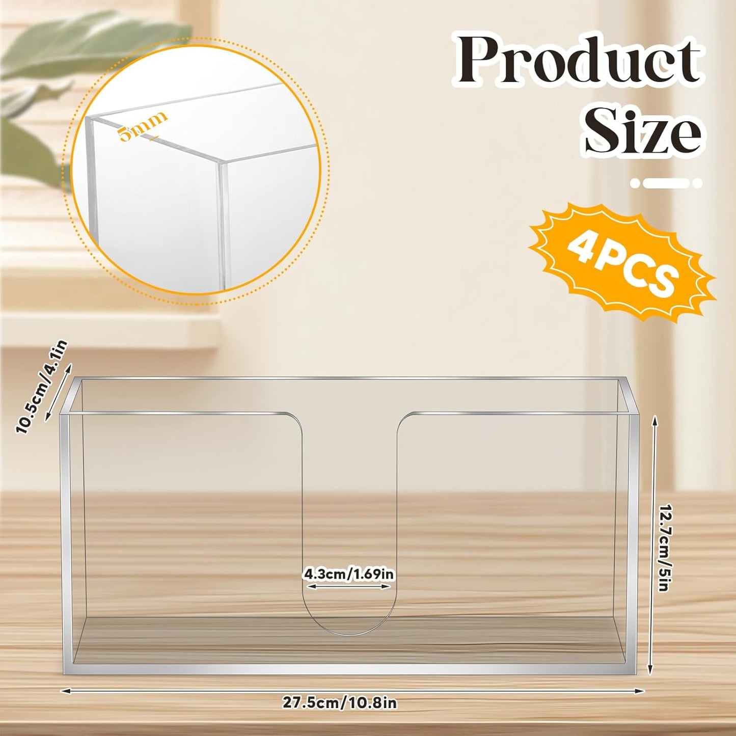 4Pack Acrylic Countertop Paper Towel Dispenser, Folded Paper Towel Dispenser Clear Trifold Napkin Holder, Suitable for Z-fold, C-fold or MultiFold Trifold Paper Towels for Bathroom Toilet and Kitchen