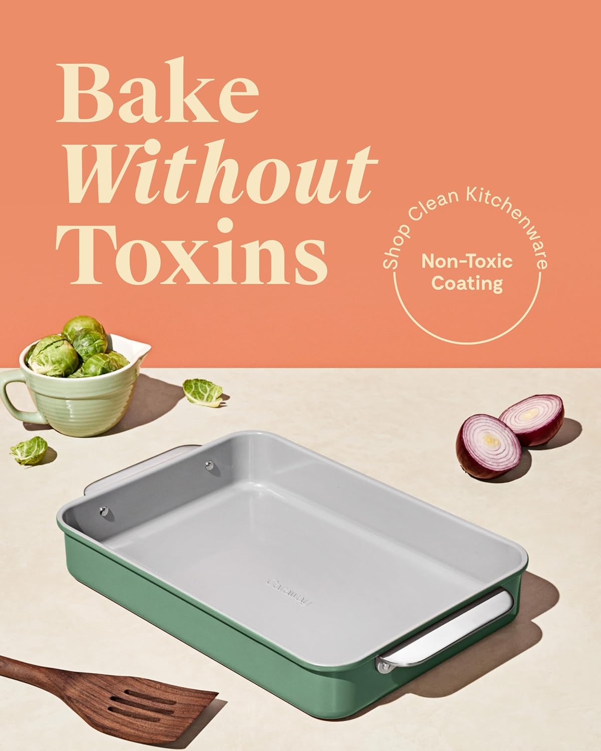 Caraway Non-Stick Ceramic 9”x13” Rectangle Pan Duo - Naturally Slick Ceramic Coating - Non-Toxic, PTFE & PFOA Free - Perfect for Brownies, Lasagnas, and More - Perracotta