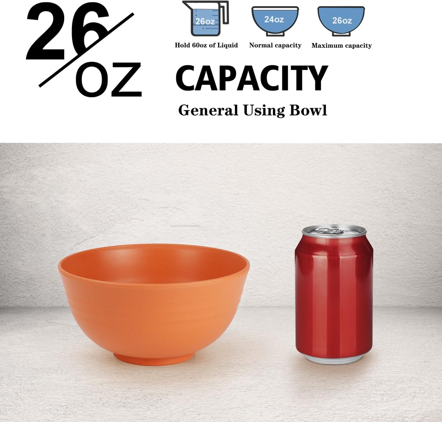 26 oz Wheat Straw Bowls,Unbreakable Cereal Bowls Set of 6,Microwave & Dishwasher Safe Salad Bowls for kitchen, Kitchen Bowl Sets for Soup,Salad,Fruit,Snack and Oatmeal-Multi Color