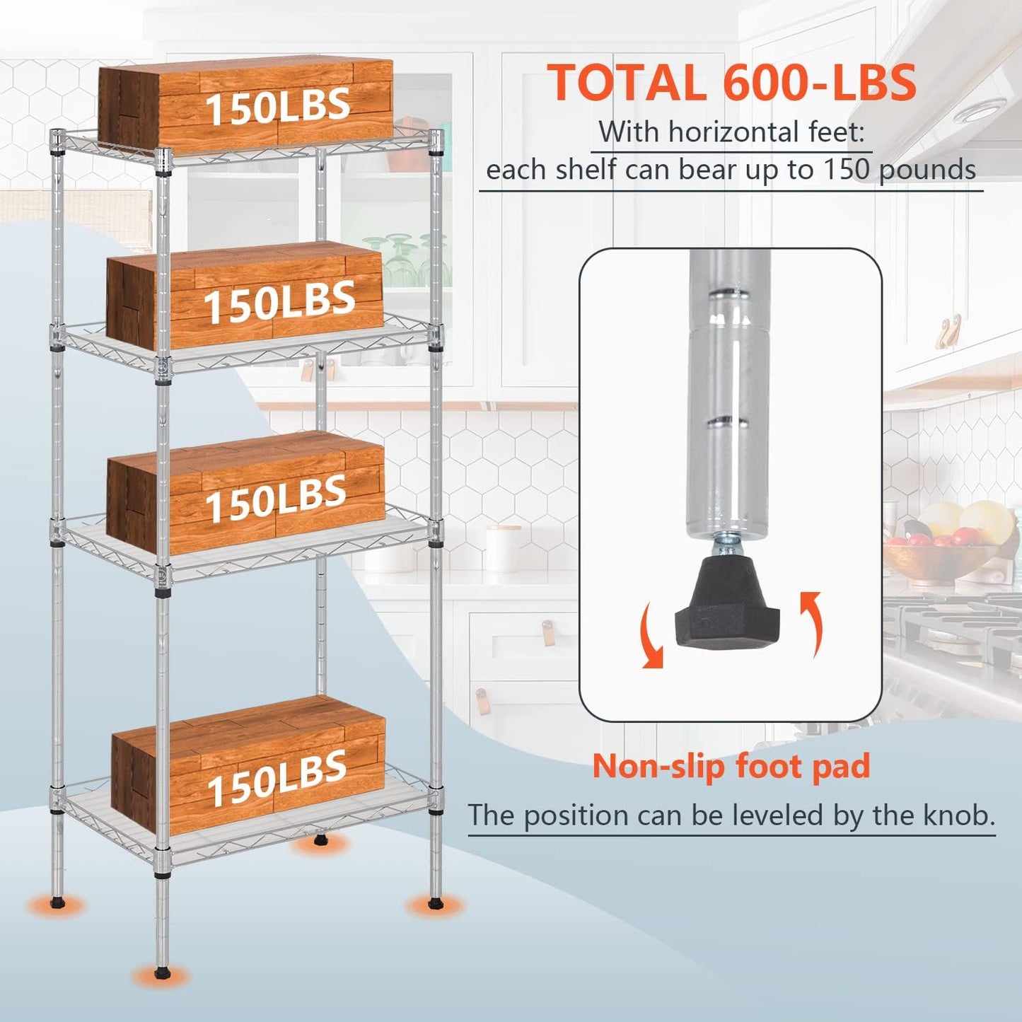 FDW 18L x 12W x 44H Wire Shelves with 4 PP Sheets Metal Shelf Storage Shelves 4 Tier Layer Storage Shelves for Laundry Bathroom Kitchen Garage,Chrome