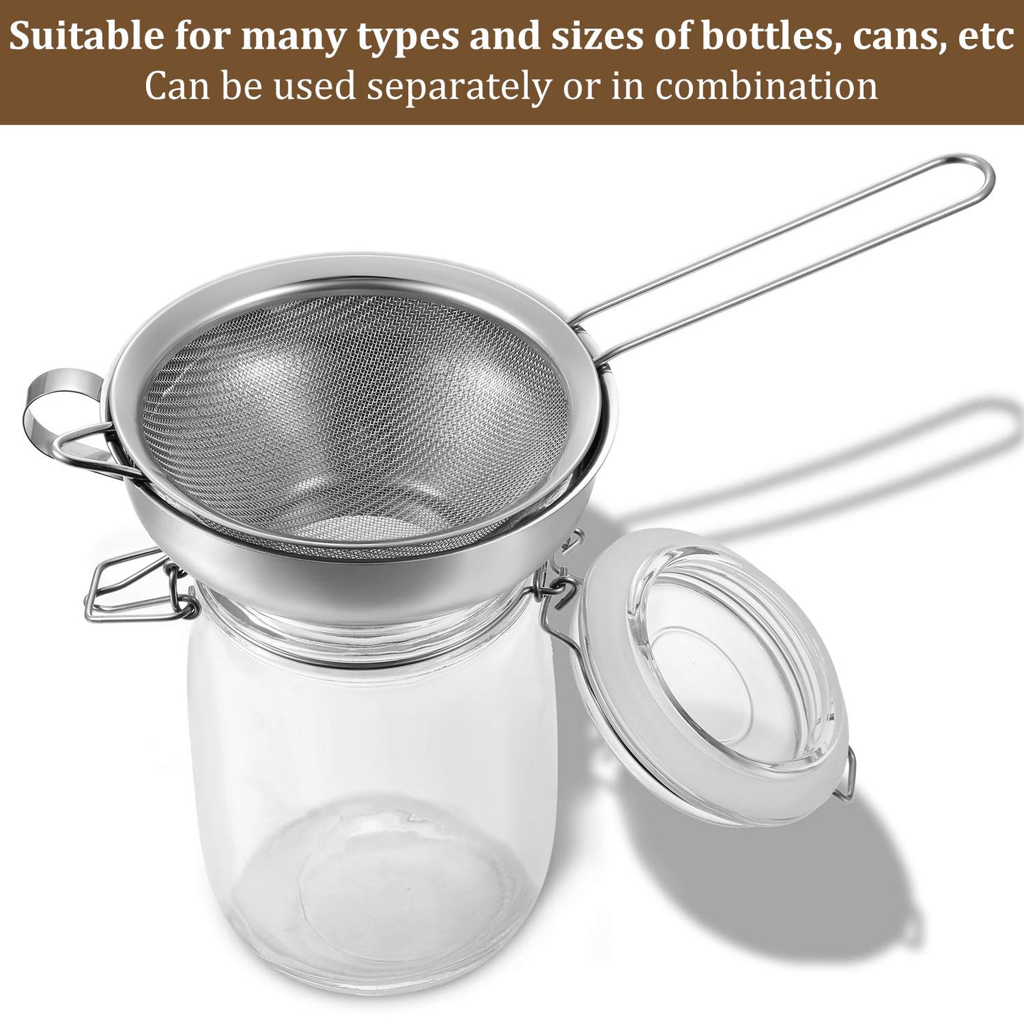 Boao 4 Pieces Stainless Steel Funnels with Fine Mesh Strainer, Household Kitchen Canning Funnels with Stainless Steel Colander