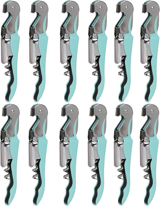 RECUTMS Wine Opener Pack 12 Pack Corkscrews for Wine Bottles Heavy Duty Stainless Steel with Foil Cutter Small Stainless Steel Gift for Home Wedding Party Bartenders Servers Waiter（cyan-blue）