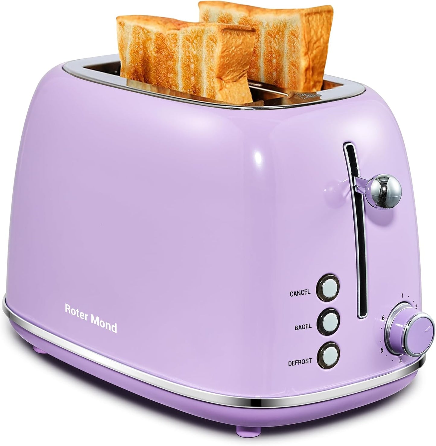 2 Slice Toaster Retro Stainless Steel with Bagel, Cancel, and Defrost Functions, 6 Bread Shade Settings, Extra Wide Slots and Removable Crumb Tray, Lavender-Purple