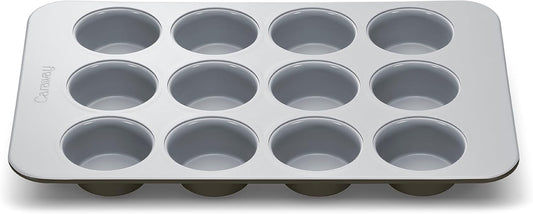 Caraway Non-Stick Ceramic 12-Cup Muffin Pan - Naturally Slick Ceramic Coating - Non-Toxic, PTFE & PFOA Free - Perfect for Cupcakes, Muffins, and More - Black