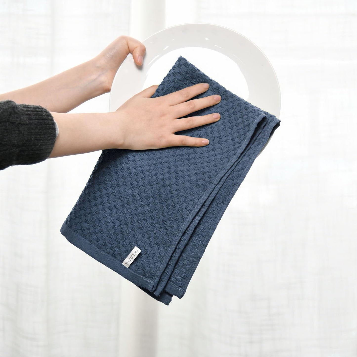 Artoid Mode Ring Spun Cotton Blue Kitchen Dish Towels, 15x25 Inch Ultra Soft Absorbent Quick Drying Household Cleaning Tea Towels Bar Towels Set of 6